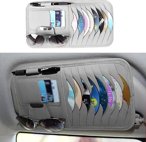 Sinytuto 1 soporte multifuncional para CD para visera de automóvil, de cuero suave de gran capacidad, accesorios de Orangizer para almacenamiento de