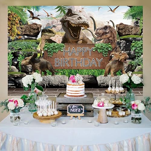 Miniatura 2 de Fondo temático de dinosaurio de 8 x 6 pies para niños, fiesta de cumpleaños, fotografía, fondo de selva, parque de la selva, baby shower, decoración