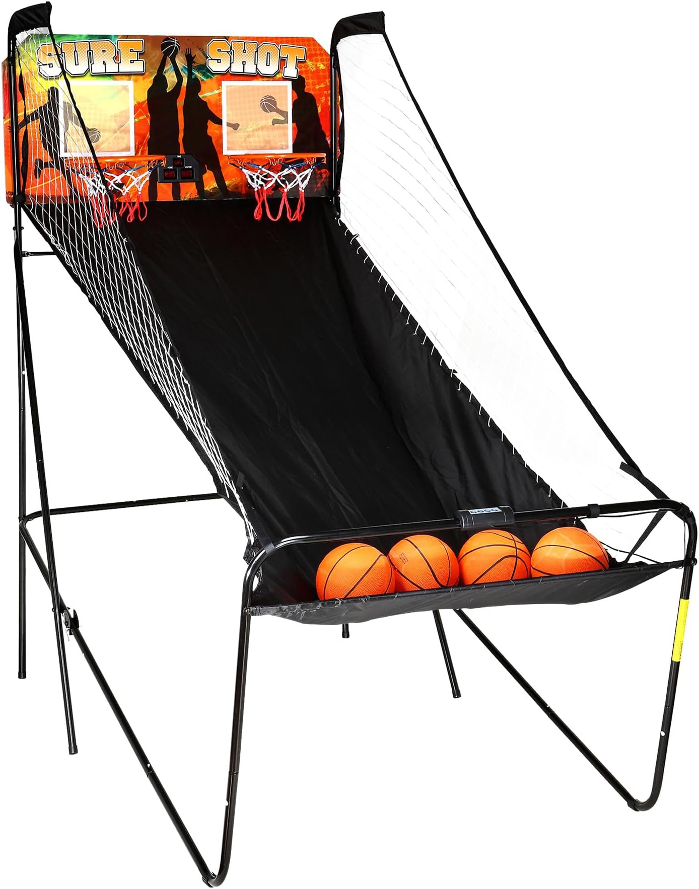 Hathaway Sure Shot 81-in Dual Basketball Arcade Game for Game Room - with LED Scoring, Foldable Indoor Basketball Game Design, Steel Frame, 8 Game Modes, Pump & Dual Hoops - Orange/Black Finish