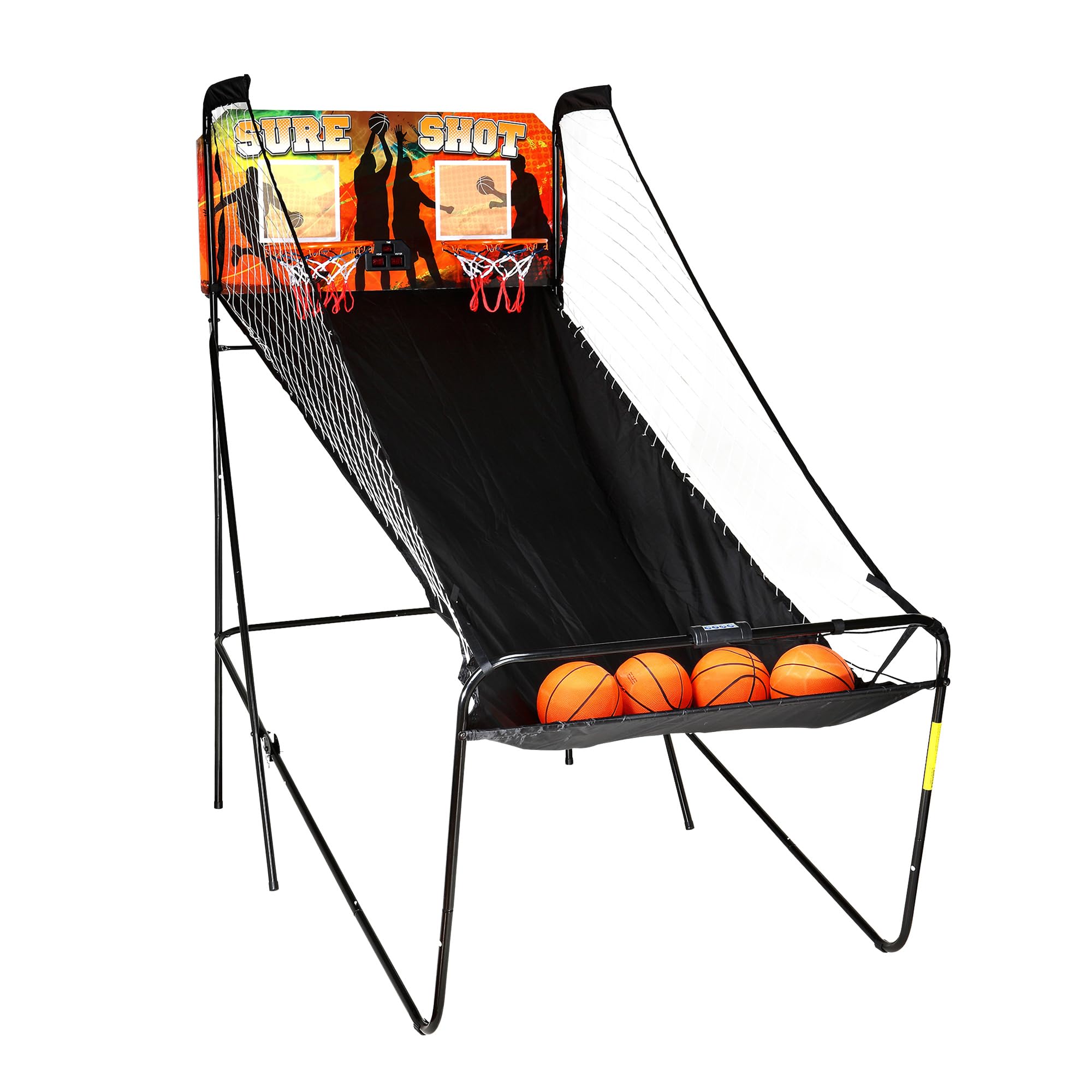 Hathaway Sure Shot 81-in Dual Basketball Arcade Game for Game Room - with LED Scoring, Foldable Indoor Basketball Game Design, Steel Frame, 8 Game Modes, Pump & Dual Hoops - Orange/Black Finish