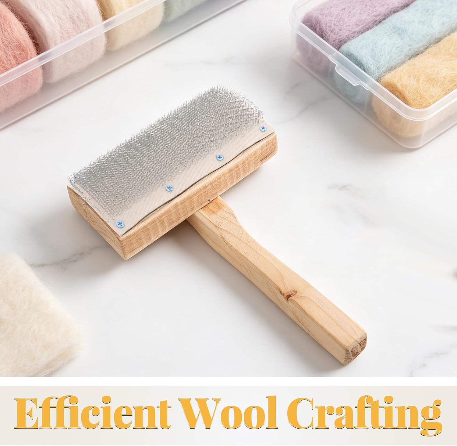 OSOLADY Felting Brush for Needlework - Steel Wire Wool Brushes with Wood Handle - Blending Wool Carders Small Needle Felting Tool for Home Crafting(Curved)