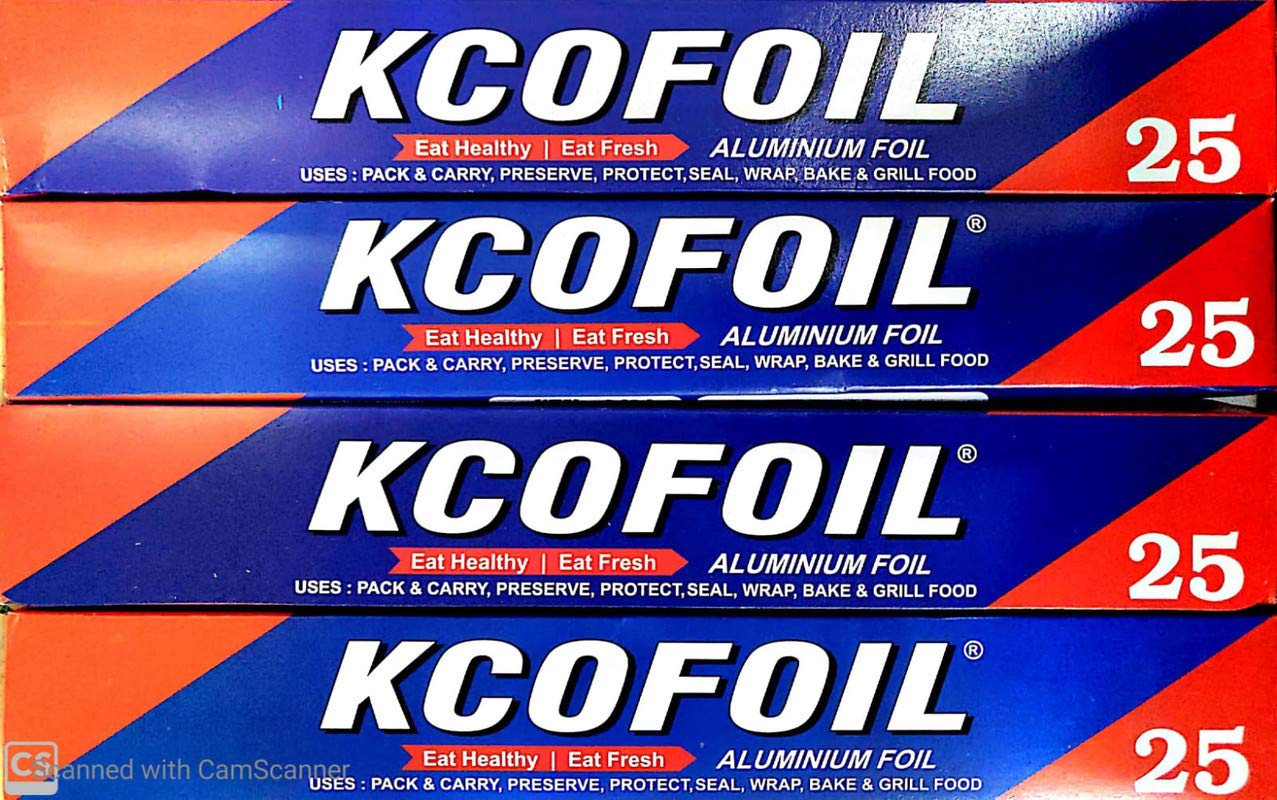 Kcofoil 25N Aluminium Silver Kitchen Foil Roll Paper Aluminium Foil (Pack of 4) Amazon.in