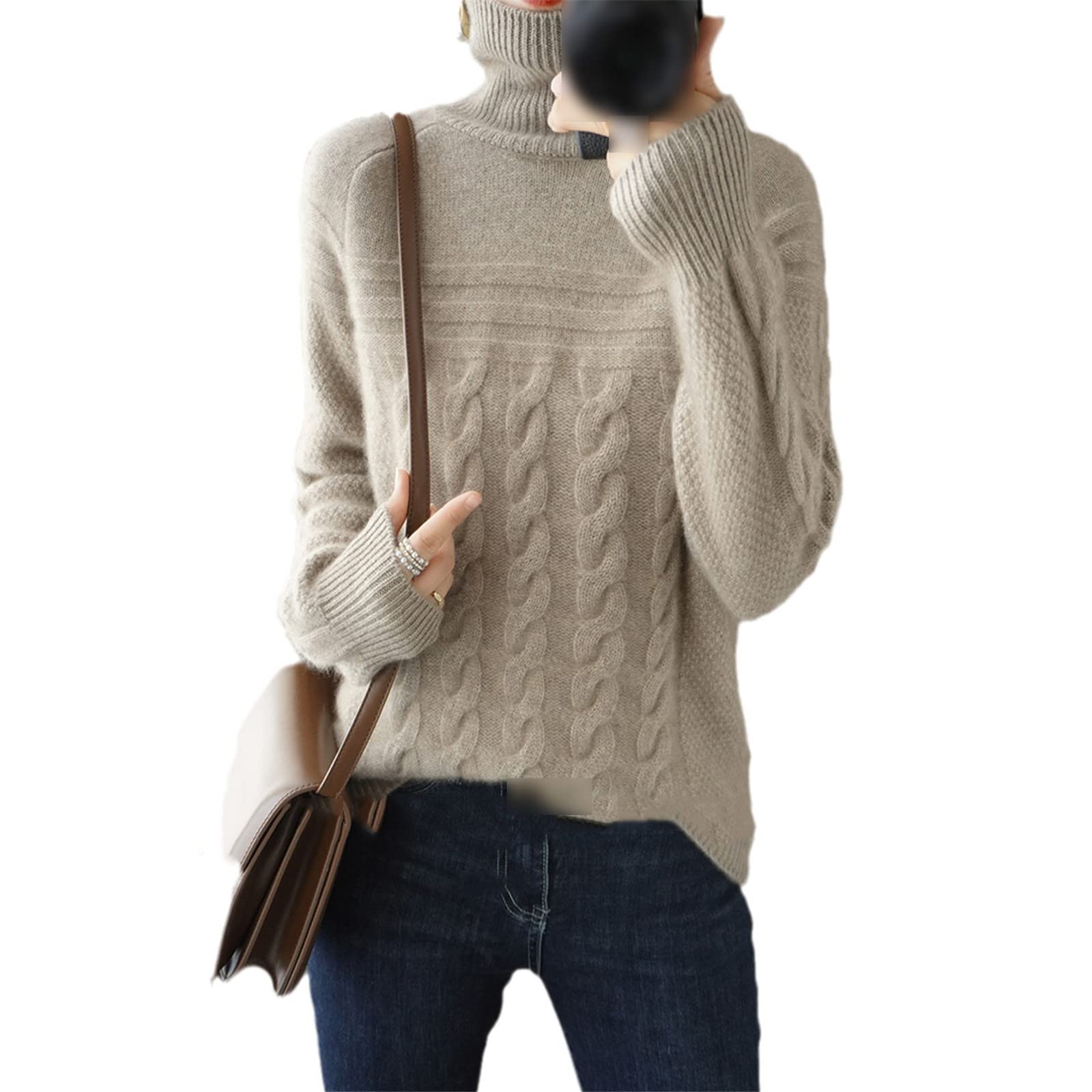 Kelsiop Dolcevita delle donne di inverno maglione a maglia spessa 100% lana merino maglione tinta unita manica lunga casual