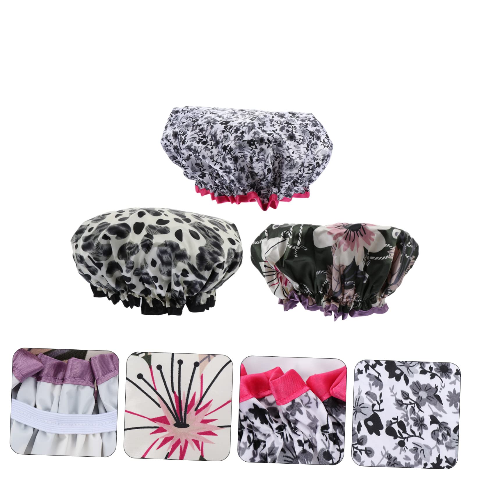 FRCOLOR Juego De 3 Gorros De Ducha De Satén Elásticos Para Mujer Material Peva Talla Única. 3 Unidades.