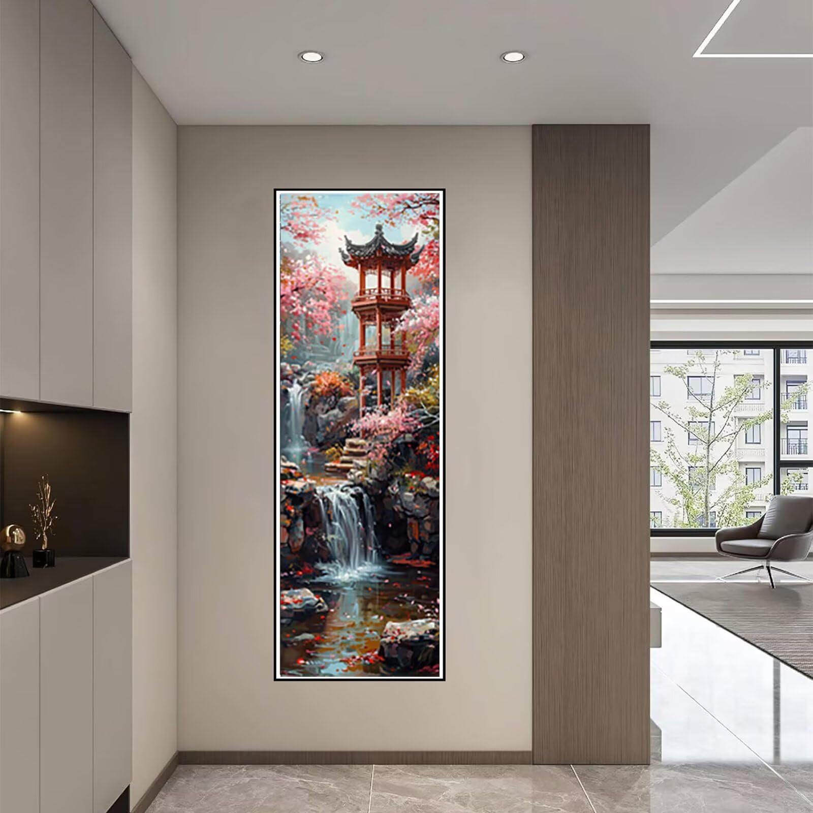 Diamond Painting Japon Peinture Diamant Adulte, Peinture Diamant Fleurs de Cerisier Conception de Motifs 5D DIY Strass Point de Croix Cristal Painting Loisirs Créatifs, Cadeau 50x150 cm -pg2504MO