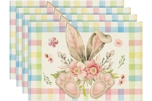 Artoid Mode Easter Table Decorations Clearance: Pink Blue Buffalo Plaid Bunny Ear Flower Placemats
