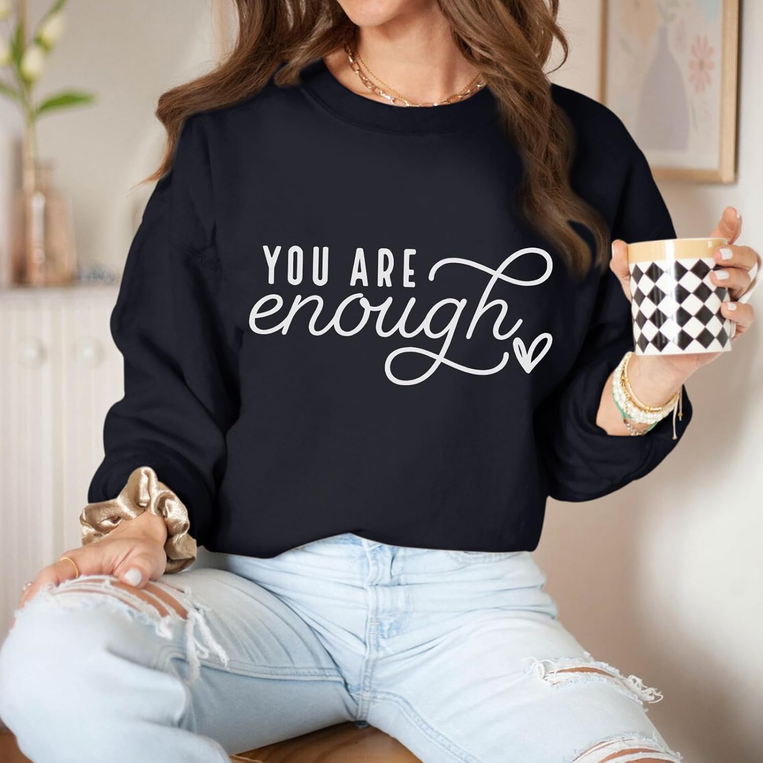You Are Enough Sweatshirts for Women Dear Person Behind Me Hoodie Mental Health Inspirational Shirts Pullover Tops - Image 4
