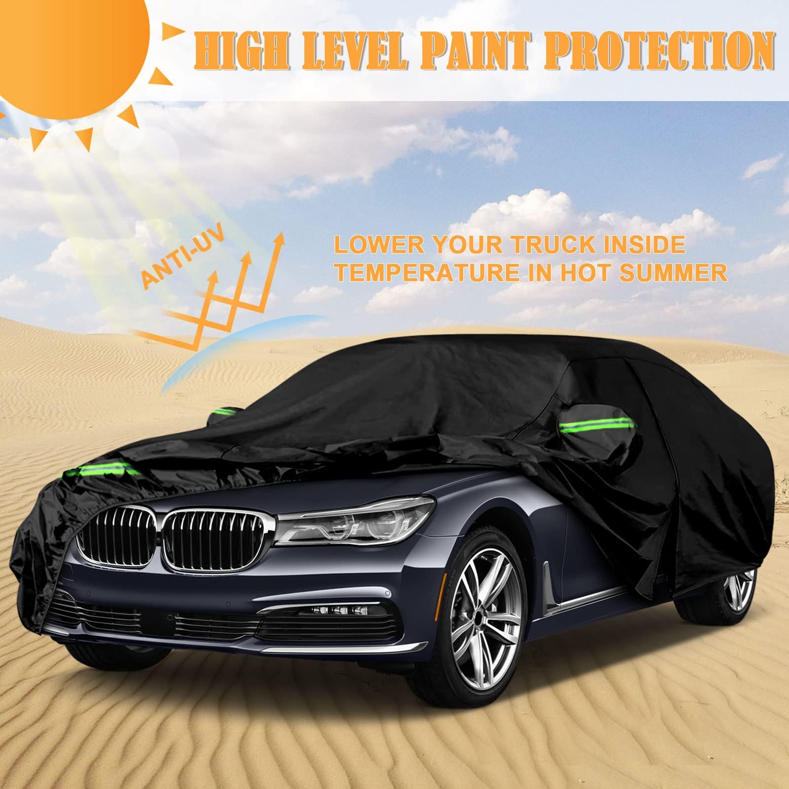 Waterproof Car Cover Replace for BMW 7 Series 2010-2025 210T All Weather Black Car Covers with Inner Cotton — view 5