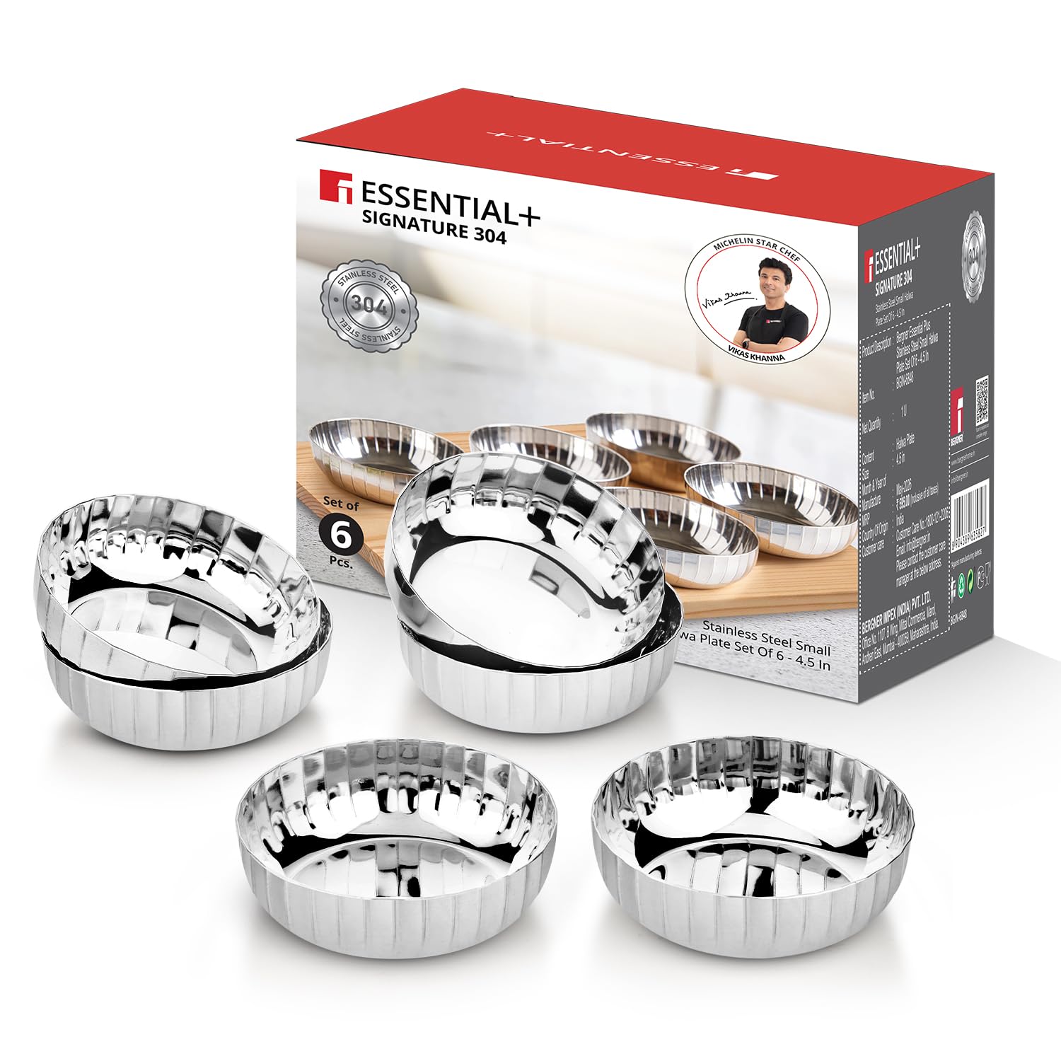 BERGNER Signature 304 Stainless Steel Hammered Design 6 Pcs Small Chutney Plates (8cm Dia), Mirror Finish, Food Grade, Durable, BPA Free, Small Plates for Halwa, Chatni and Sauce etc (Silver)-picture-12