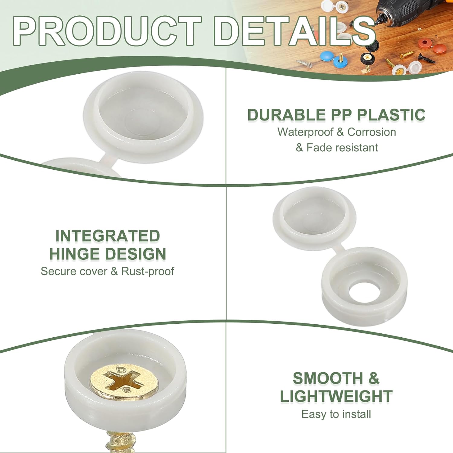 Screw Snap Covers, M6 Plastic Hinged Screw Cover Caps Shutter Screws Fold Snap Washer - Fitting for (Windows/Railings/Home Furniture/Cabinets), 6mm & 120 Pack & Light Grey