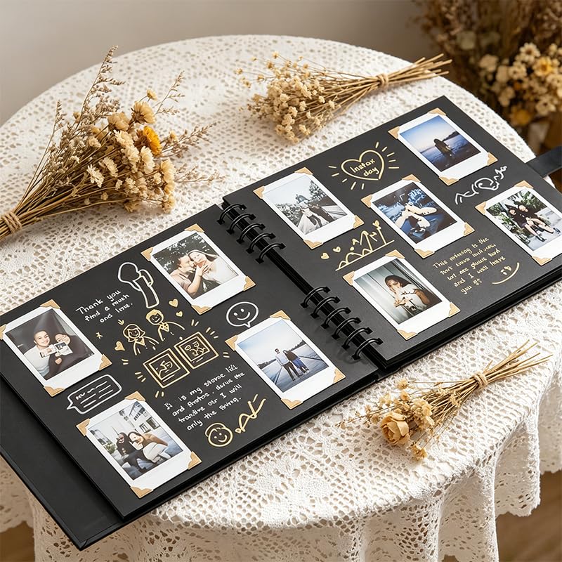 Álbum de recortes de 60 páginas, libro de fotos de 6 x 8 pulgadas, libro de recuerdos de papel kraft de 230 g/m2, suministros para diario de viaje y álbumes de recortes para regalos de cumpleaños y festividades, y almacenamiento de fotos, negro miniatura 4