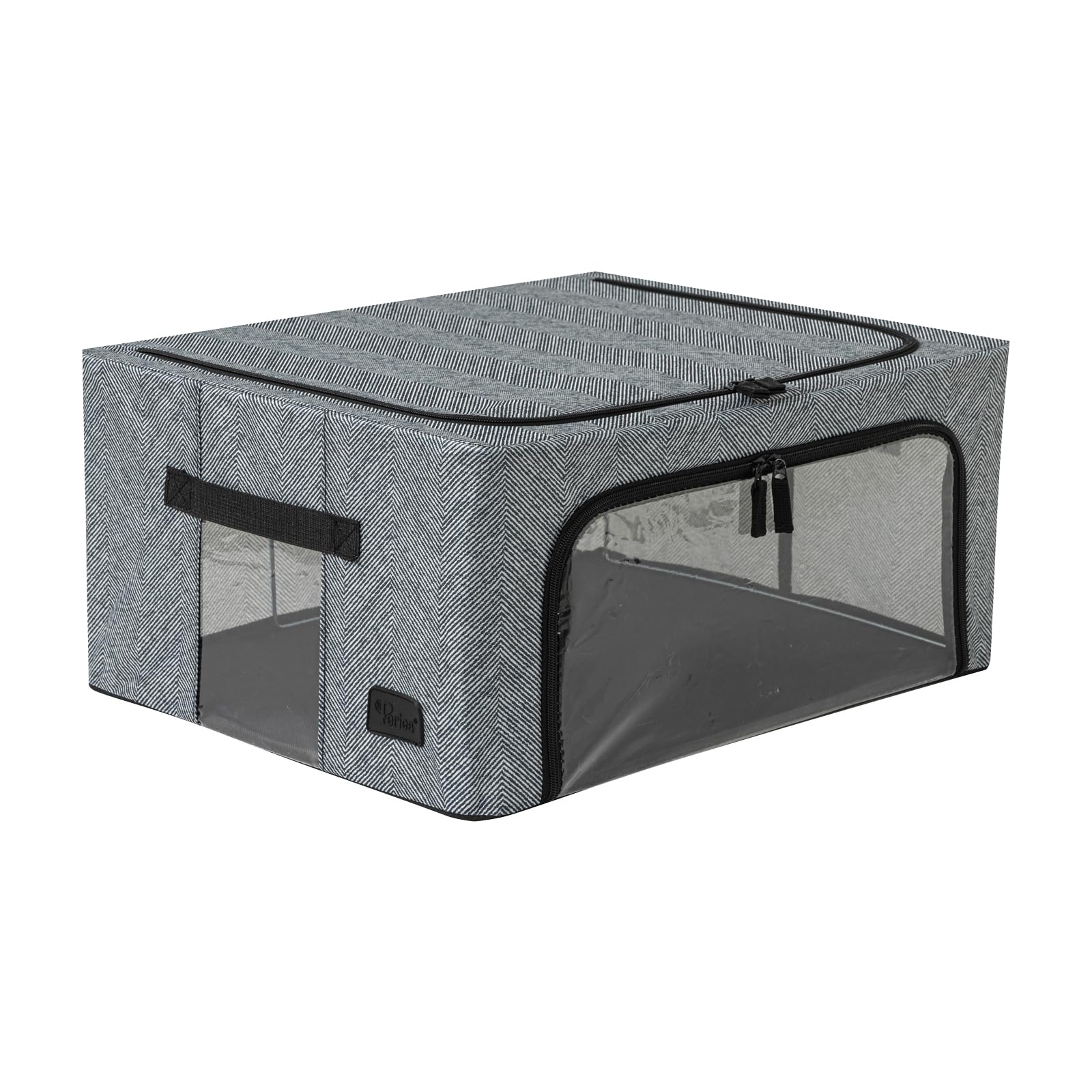 Periea ‘Beau’ Folding Collapsible Stackable Fabric Home Storage Boxes with Steel Frames (Herringbone, Medium)