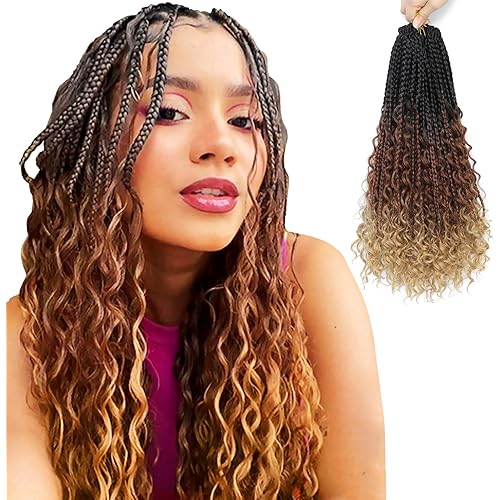 Crochet Box Braids- Boho Box Braids Crochet Braids Hair Bohomian Box Braid Crochet Hair Synthetic Braiding Hair 20 Inch Goddess Box Braids Crochet Hair for Black Women(20(8Packs), 1B/30/27)