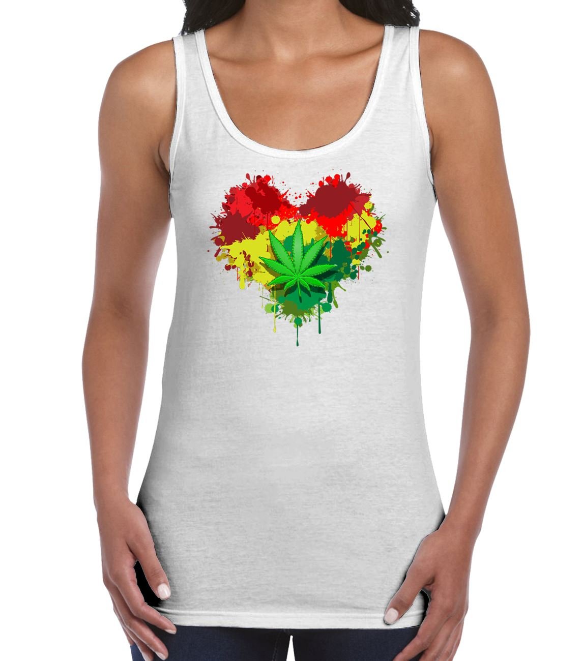 Tribal T-Shirts Womens Rasta Heart Reggae Vest Vest Top (Large, White)