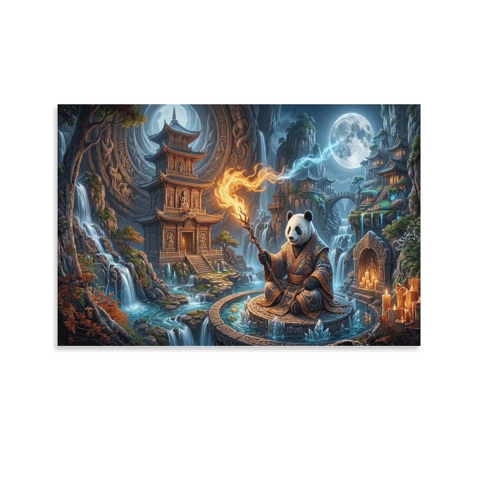 XPASHIQWC Panda Poster Artwork Ancient Pavilion Canvas Prints Picture Modern Canvas Wall Art Picture Wall Hanging for Living Room Home Decorations 20x30inch(50x75cm)