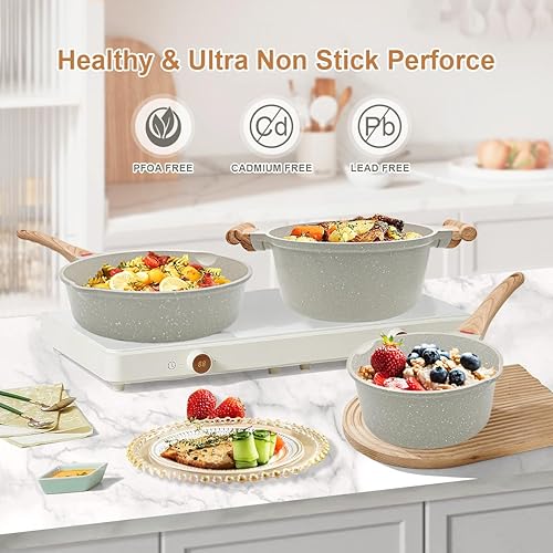 Miniatura 2 de Bobikuke Juego de 10 utensilios de cocina antiadherentes, ollas y sartenes antiadherentes con tapa, juegos de utensilios de cocina para cocinar con