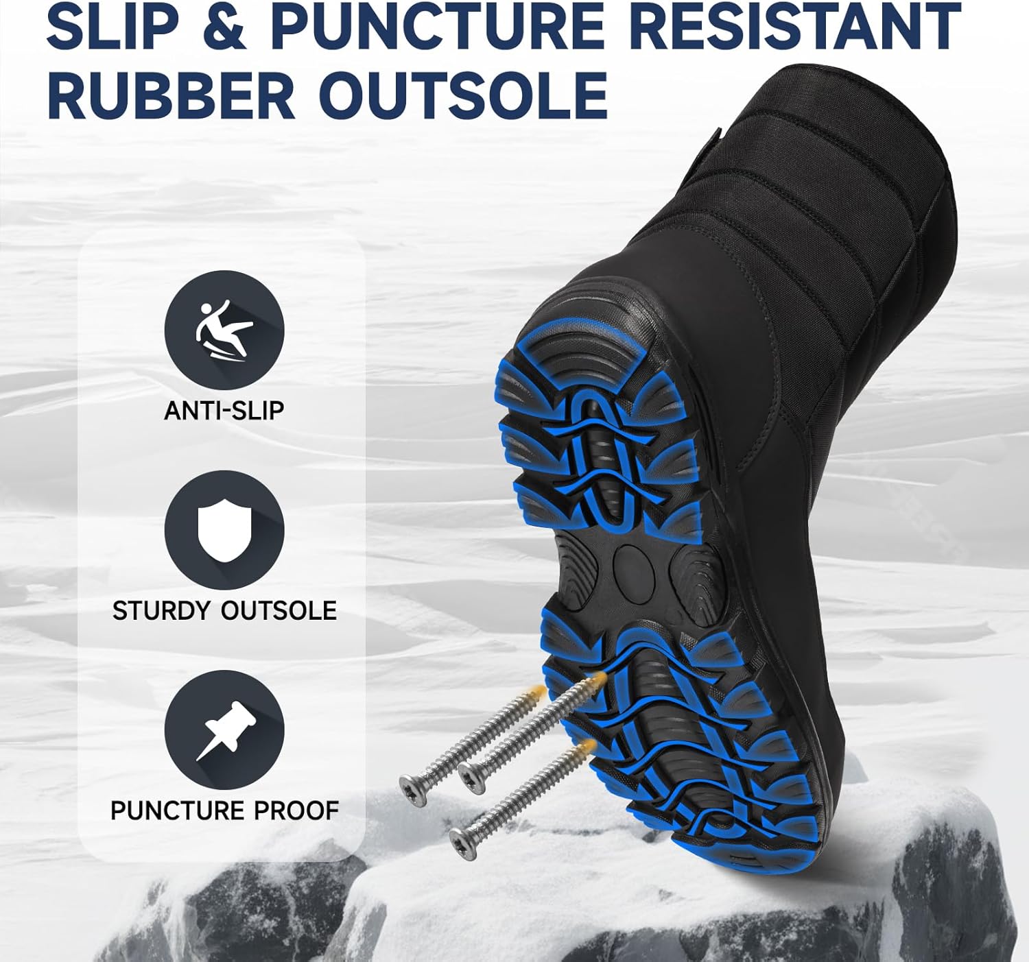 ANGRYRAM Winter Steel Toe Boots for Men Comfortable Insulated Warm Slip on Snow Boots Non Slip Puncture Proof Men's Safety Toe Work Shoes for Industry Construction Outdoor - Image 4