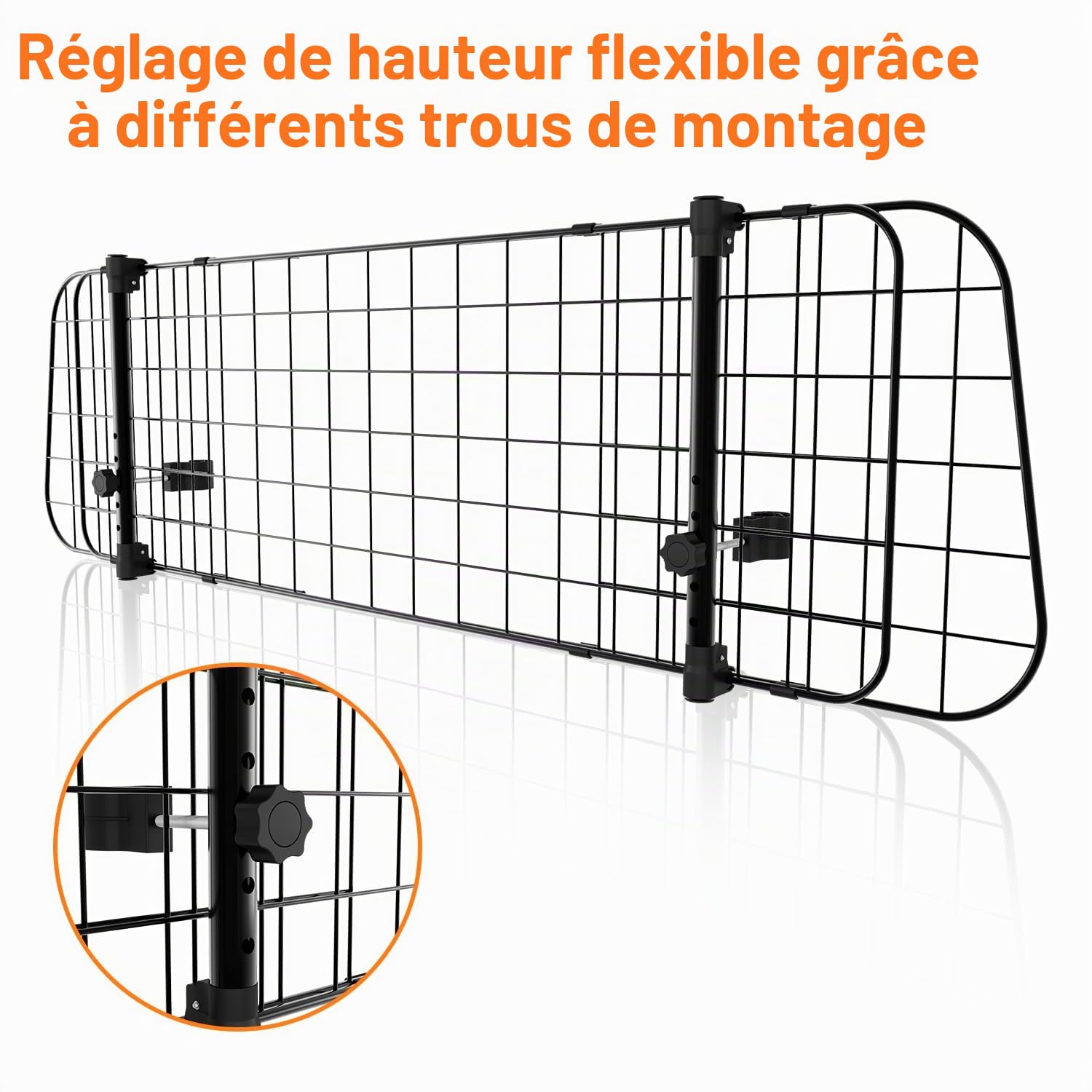 Herrselsam Grille de protection de voiture, pour chien, largeur réglable, grille de séparation pour coffre de chien, avec ceinture de sécurité, filet de voiture