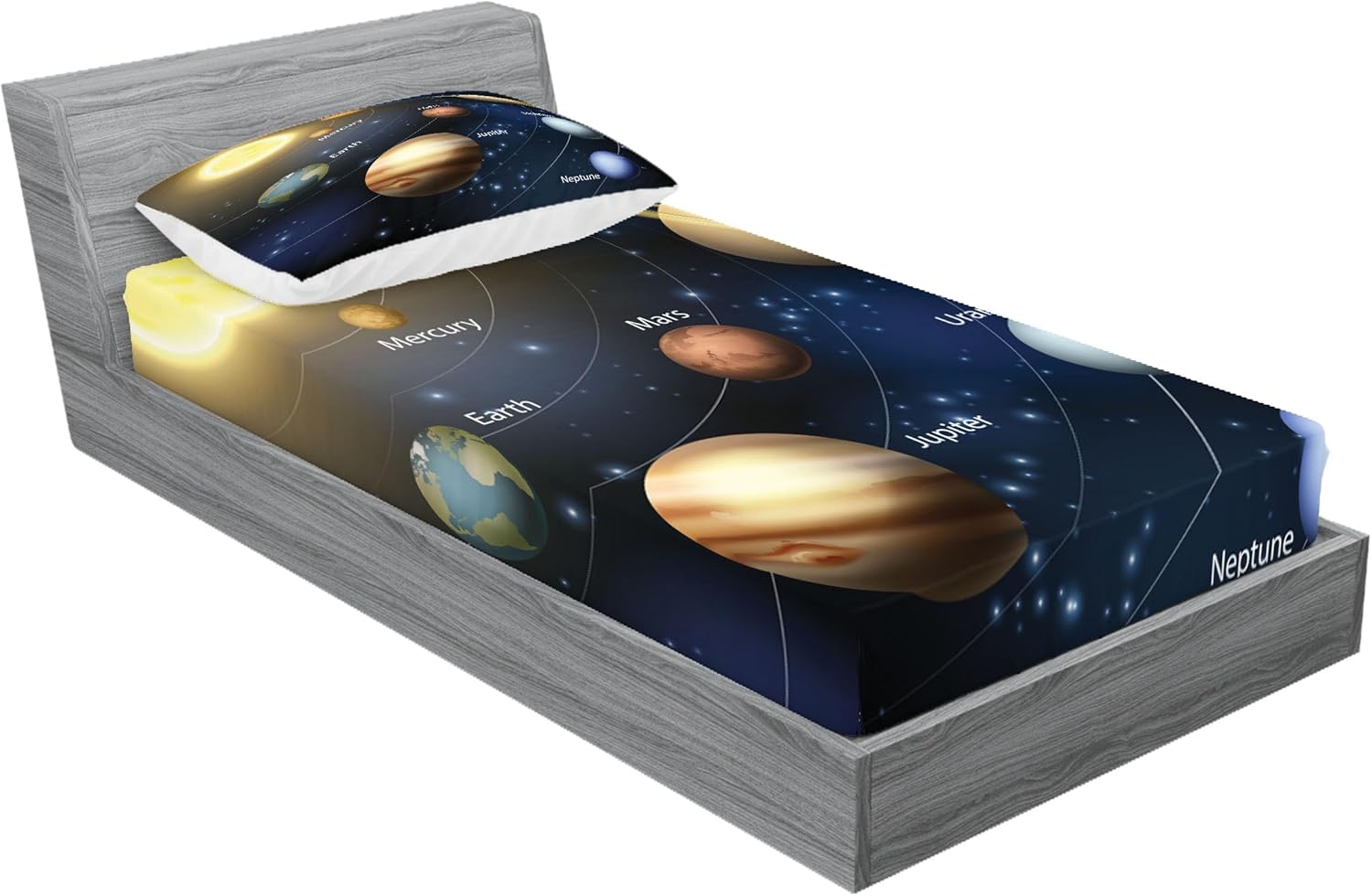Ambesonne Space 2 Pack Fitted Sheet & Pillow Sham Set, Solar System Planets, 4 Pcs Bedding Decor, Package Contains 2 Twin Size Fitted Sheets & 2 Pillow Covers, Dark Night Blue