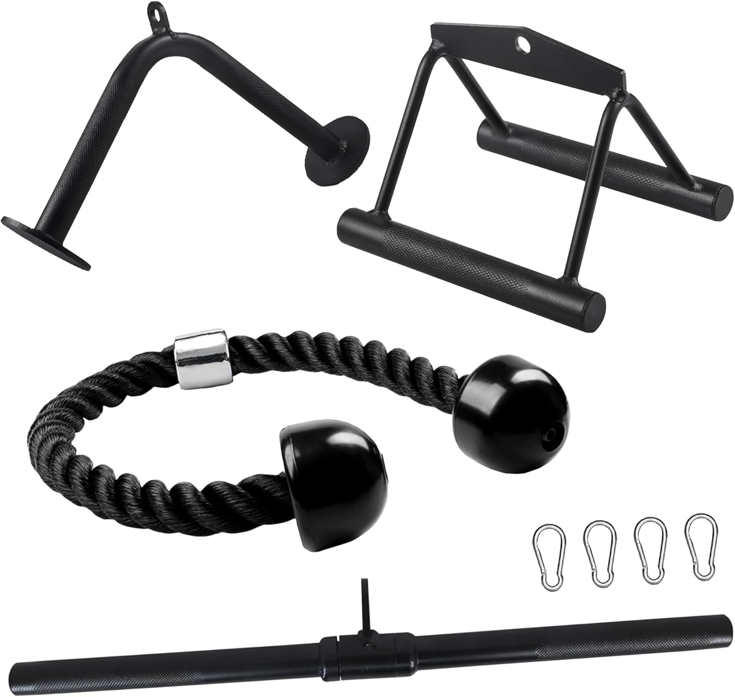 Fitvids 5-in-1 Cable Attachment Set for Home Gym, LAT Pulldown Accessories Kit with Tricep Rope, Straight Bar, V Bar, Row Handle, Multi Workout Strength Training