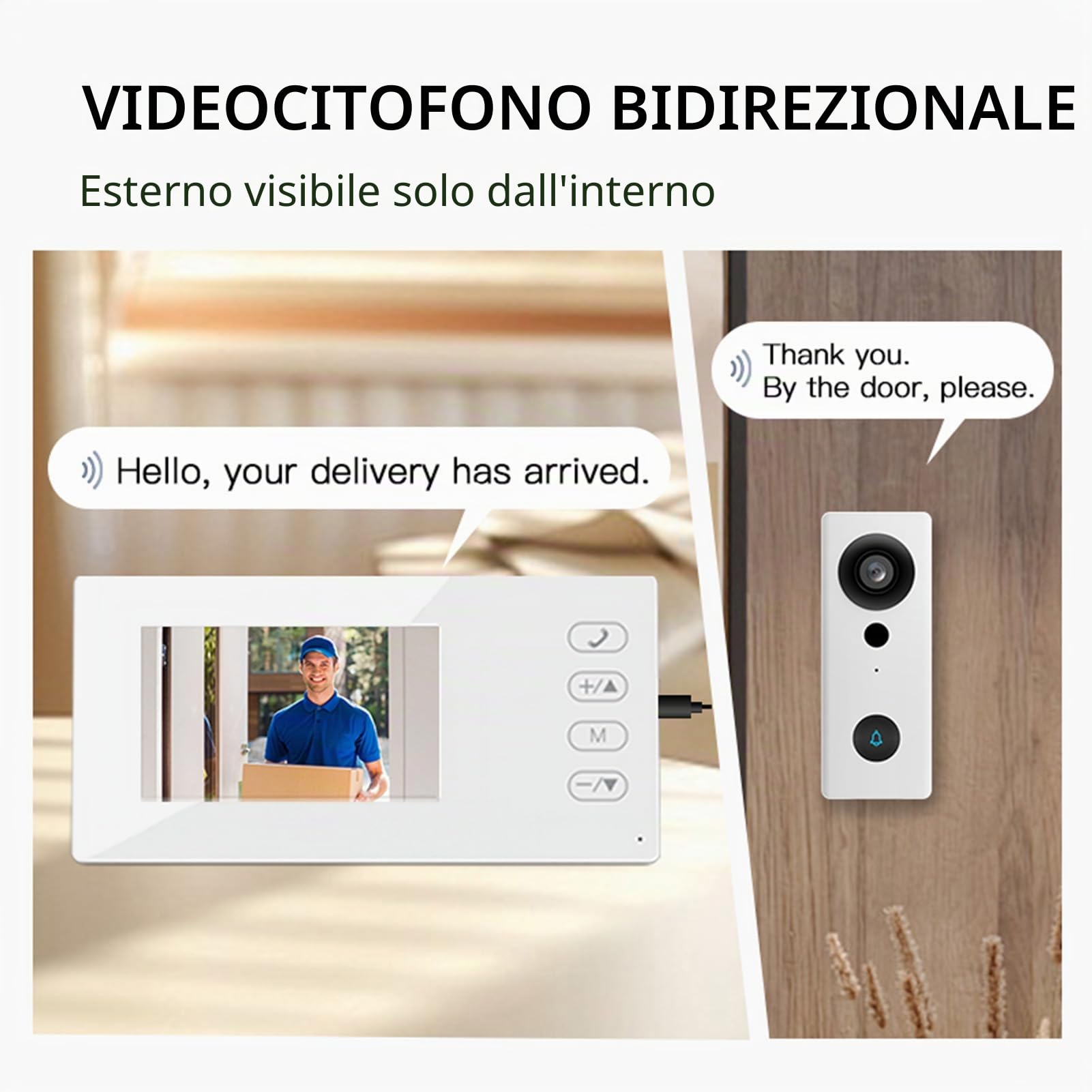 Videocitofono Wireless 2.4G con Schermo Display Kit Videocitofono con Schermo IPS 4,3 Pollici Visualizzazione Notturna Citofono Bidirezionale per Villa Home Office Appartamento (Bianco)