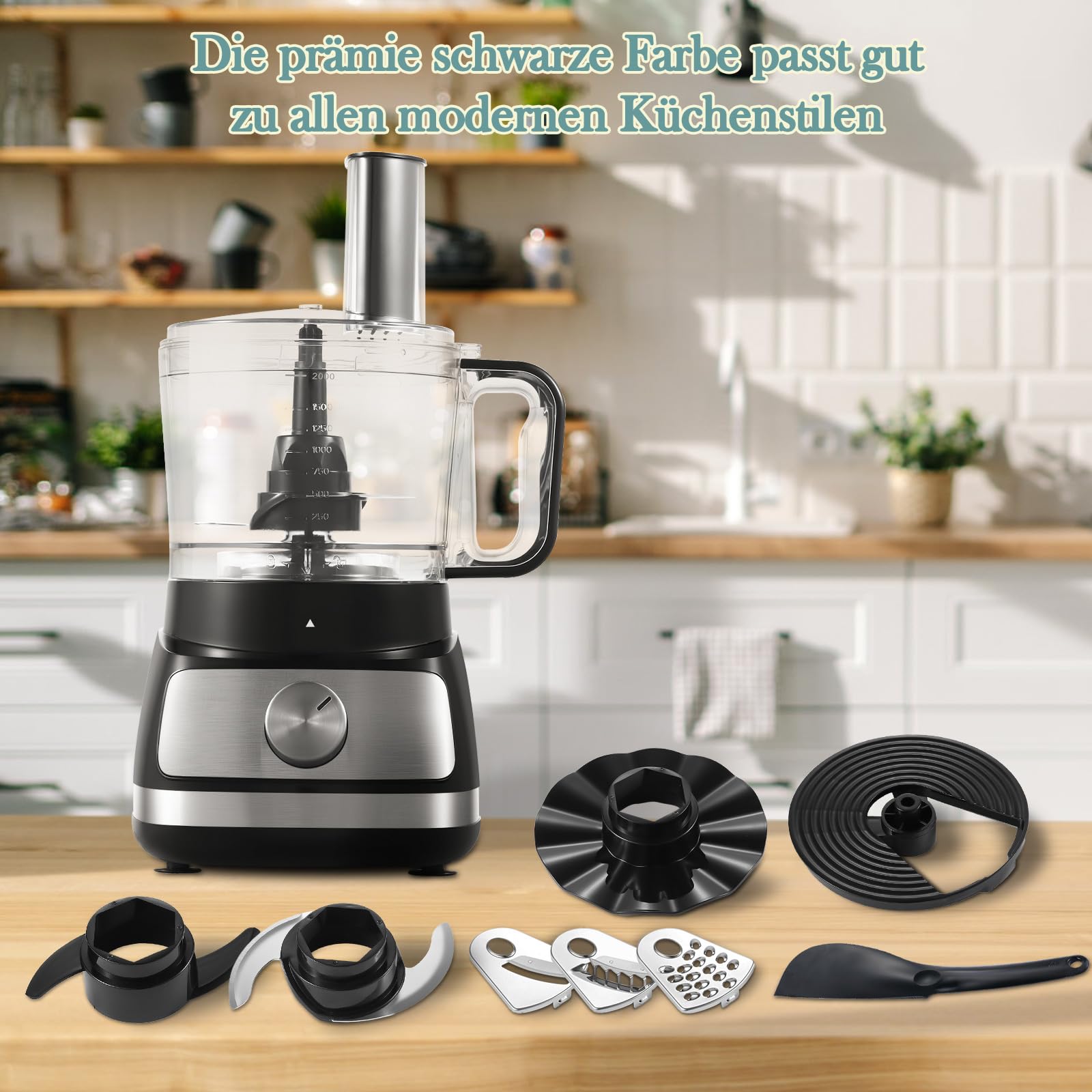 TopStrong Robot Multifonction, 6 en 1 Robot de Cuisine, 2L Robot Cuisine Multifonctions, Food Processor 800W, Robot Menager Multifonctions, Hachoir Mixeur