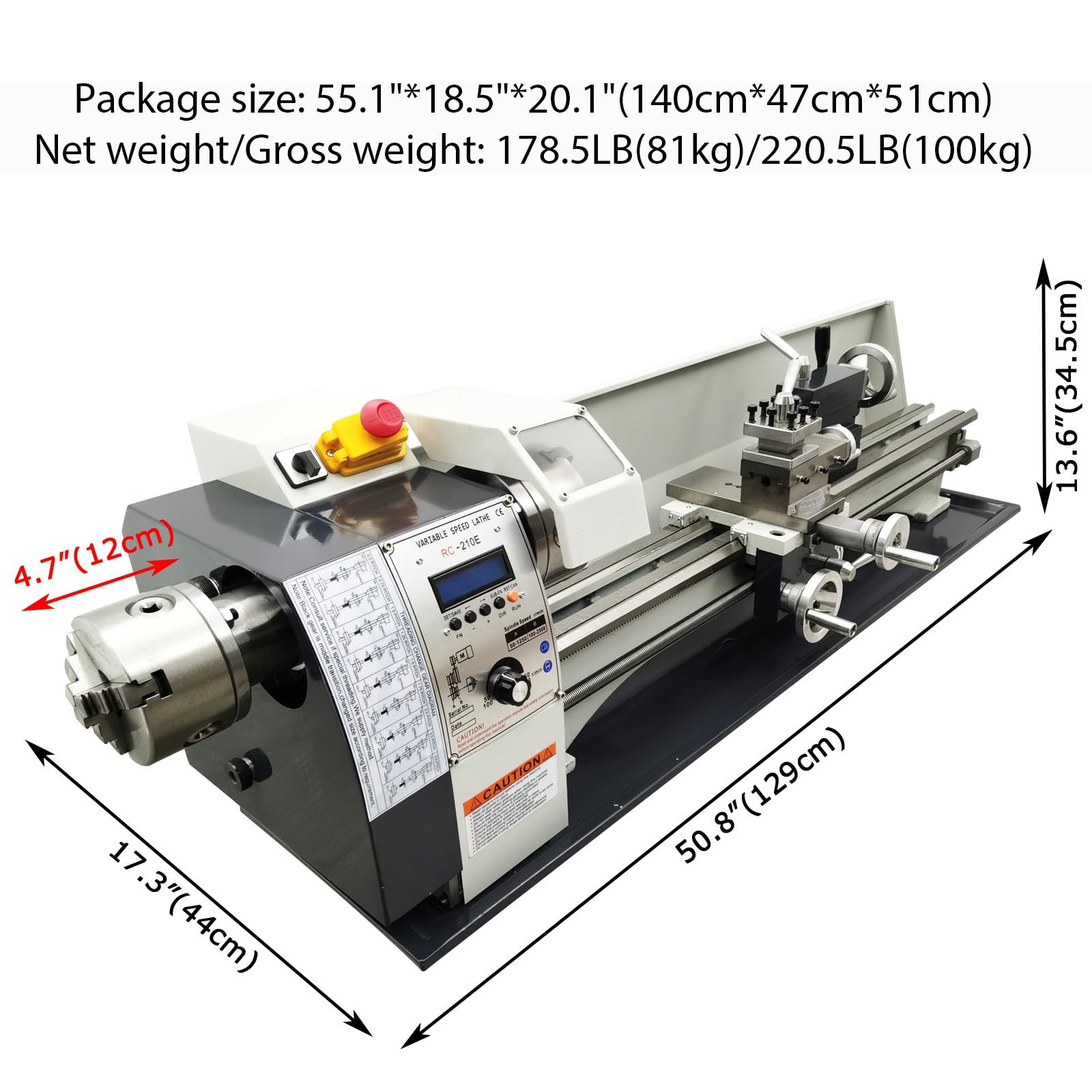 BEILOCKERY Metal Lathe Double Head Double Chuck RC-210E Automatic Inch/Metric Conversion 1100W Benchtop Electronic Gear Lathe Machine 50-2500rpm Variable Speed 8