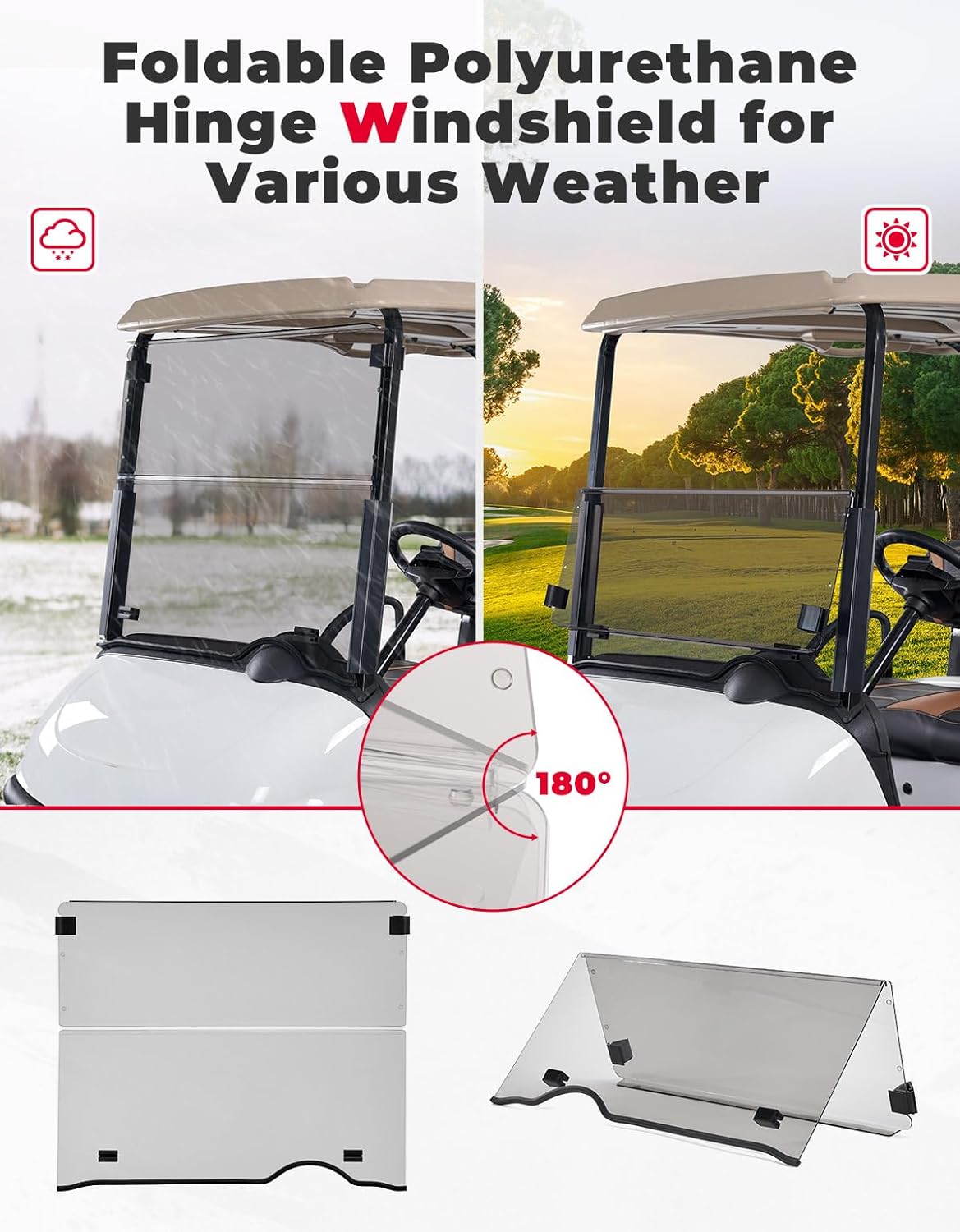 KEMIMOTO Golf Cart Windshield Compatible with EZGO RXV (2008-Up), Foldable Replacement Windshield with Anti-UV and Impact Resistant Acrylic