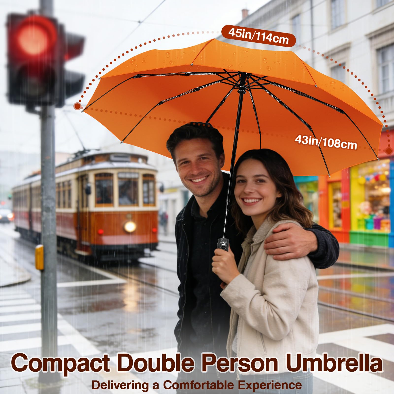 ZOMAKE Small Travel Umbrella Compact Portable Collapsible Umbrellas for Rain, Windproof, Automatic Lightweight Paraguas for Women, Men(Orange)
