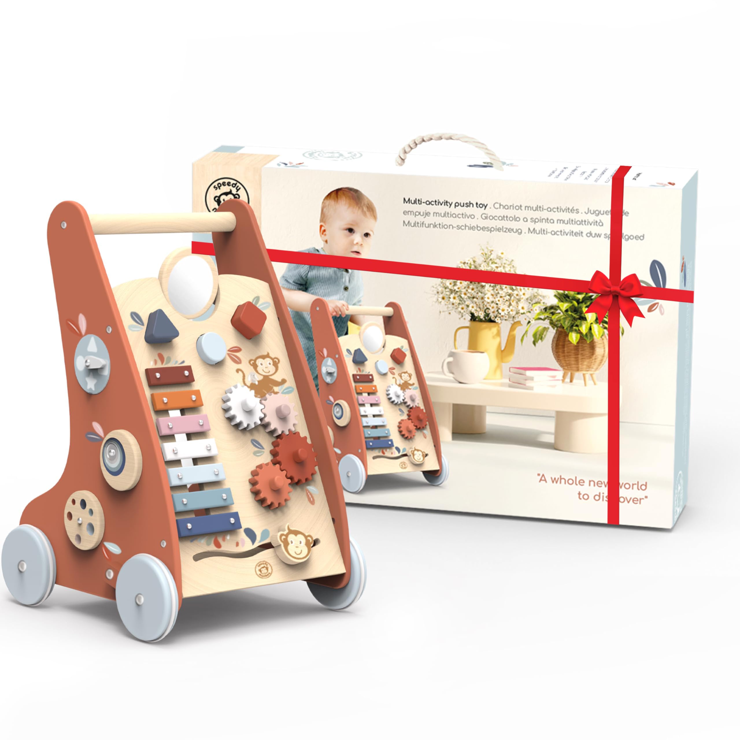Speedy Monkey Tamburin Für Kinder – 17,7 X 17,7 X 4,5 Cm, Holz Mit 6 Bunten Schellen, FSC-zertifiziert