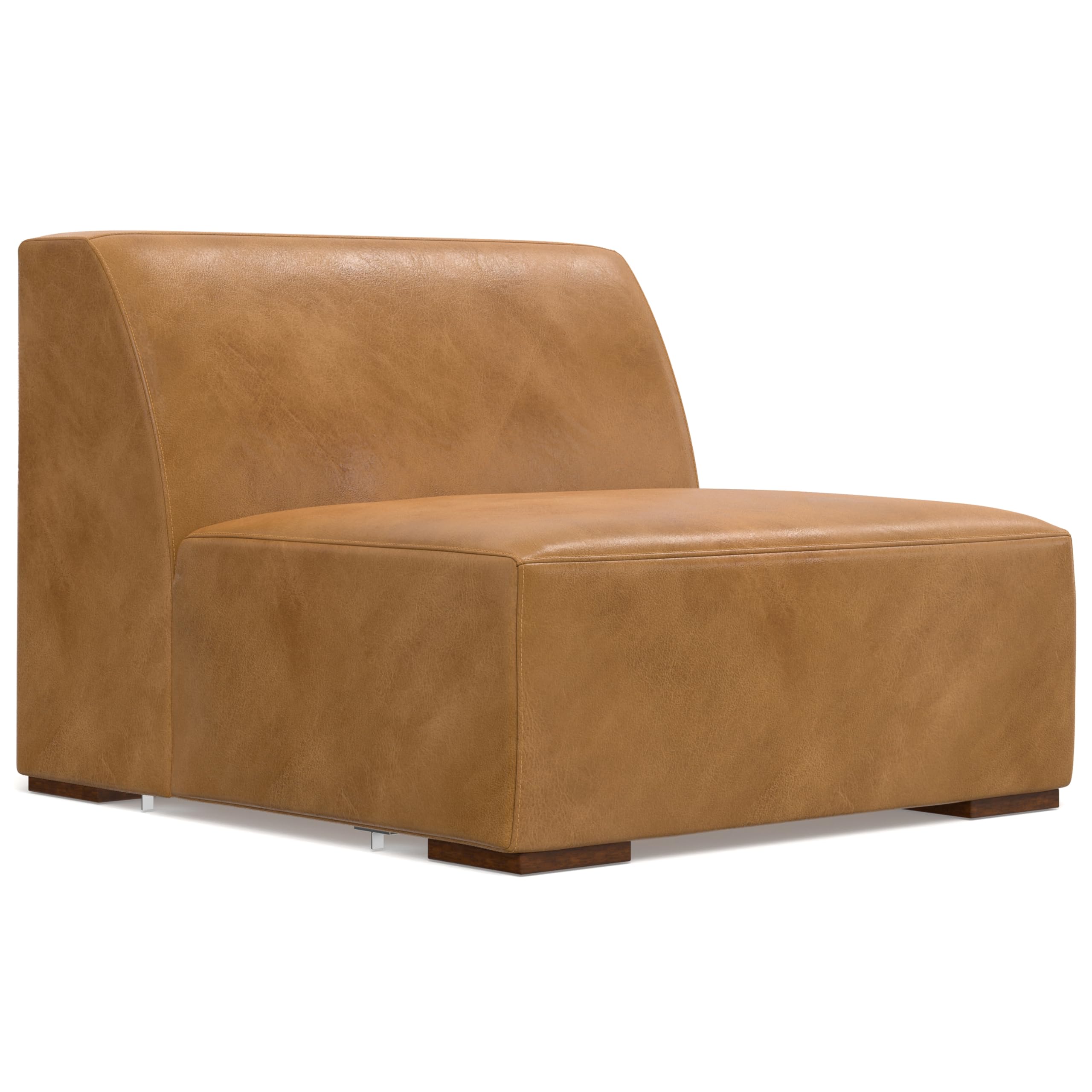 SIMPLIHOME Rex Full-Grain Leather Handcrafted Modern-Style Armless Chair for Living Family Room, 34 inch - Center Module Sofa, Sienna