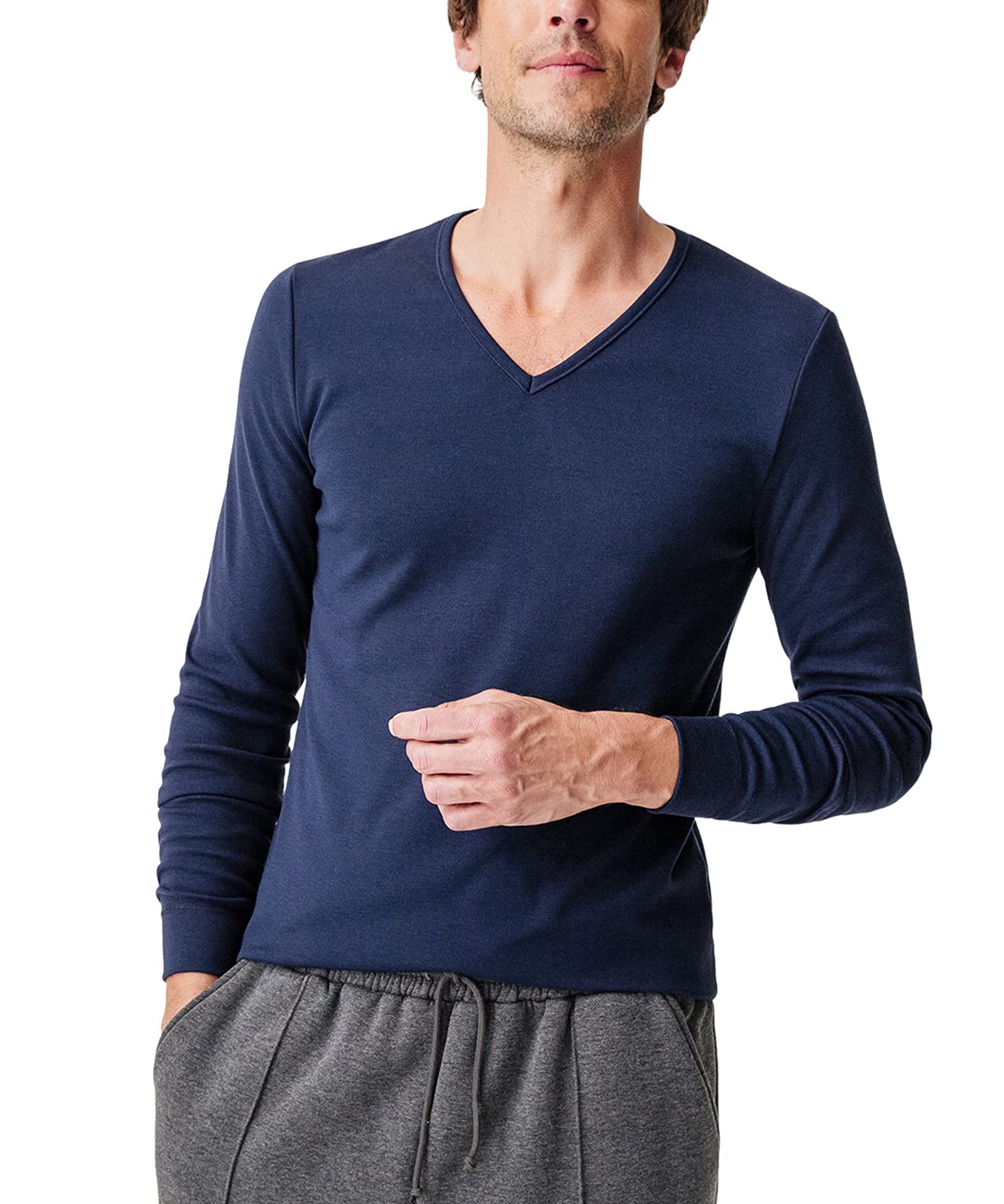 Damart - Thermolactyl Interlock V-Neck T-Shirt Dark Navy Blue