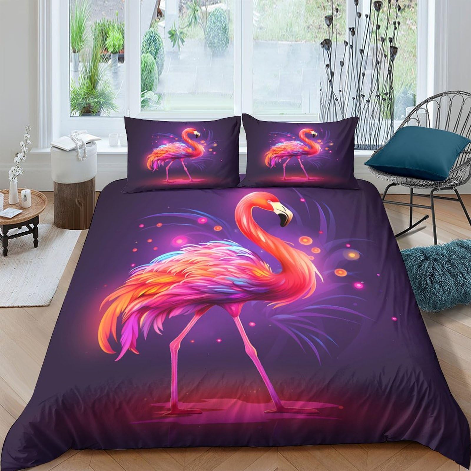 Ctjqhvkz Style-8 3D Printed Neon Flamingo Fitted Sheet Microfiber Soft Purple Bed Sheet For Bedroom Dorm Mattress Protection Decor Single（135X200cm）
