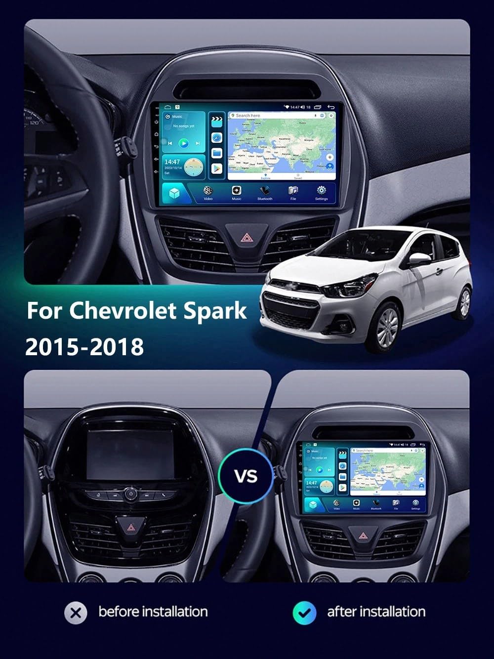 Navigatore Auto Navigazione Gps 2 Din per Chevrolet Spark 2015-2018 Wireless Carplay Android Auto Stereo Bluetooth Ips con Pantalla Táctil con Gps, 8 Nucleo 4G+64G