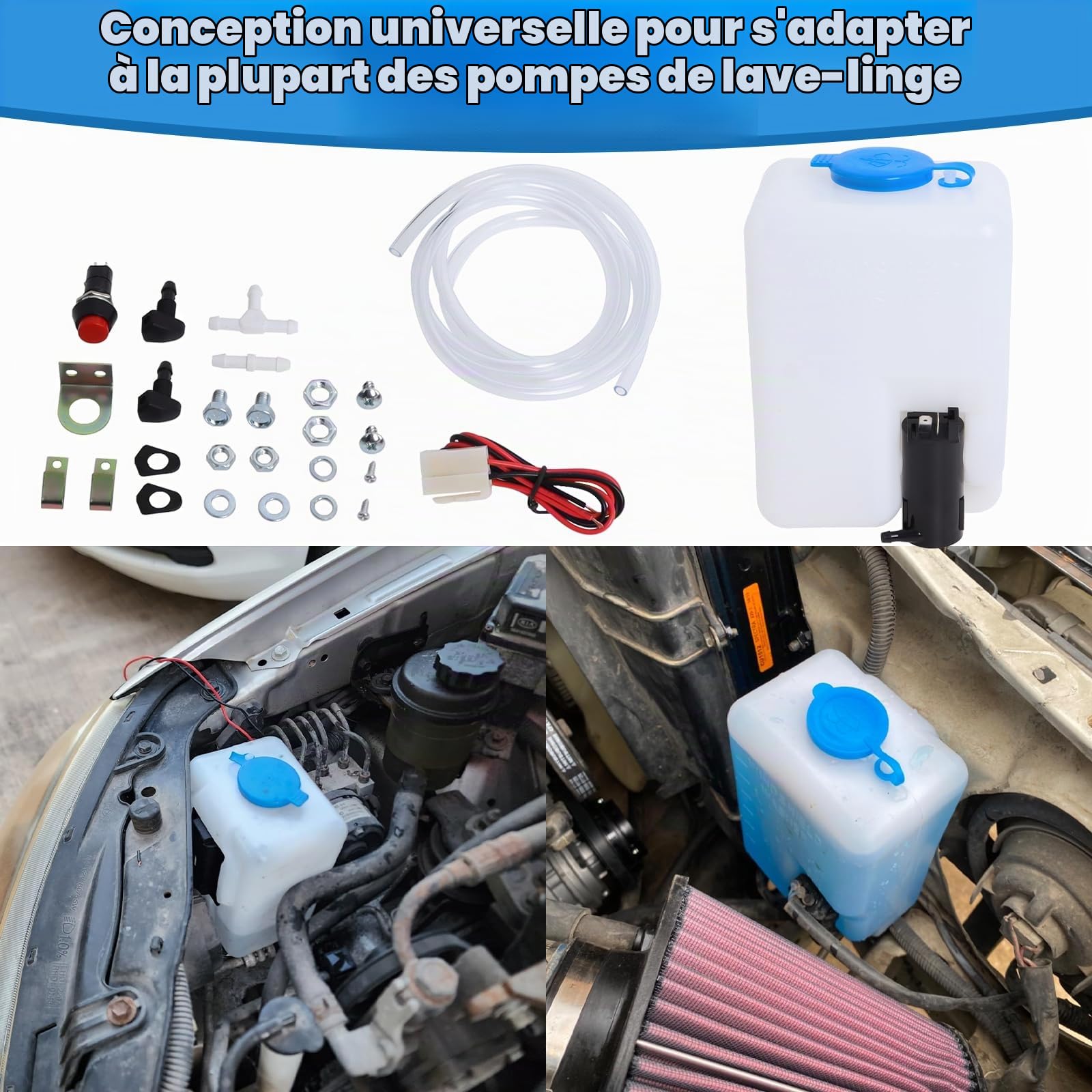 Kit Pompe Lave-Glace 12V 99300, Réservoir Universel pour Voiture | Kit Complet avec Réservoir, Tuyau, Interrupteur et Buses, Adapté aux Voitures, Bateaux et Véhicules Divers