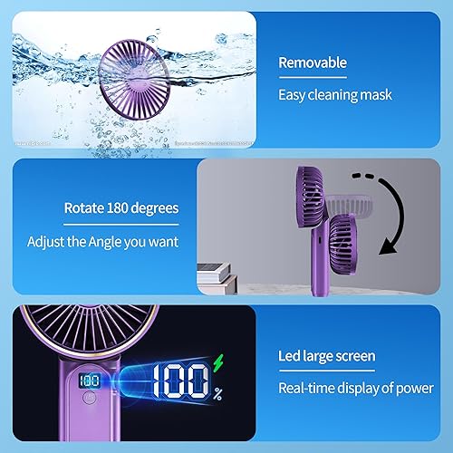 Miniatura 4 de Ventilador de mano, ventilador portátil, ventilador personal recargable por USB de 4000 mAh, mini ventilador de escritorio plegable de 180, 6
