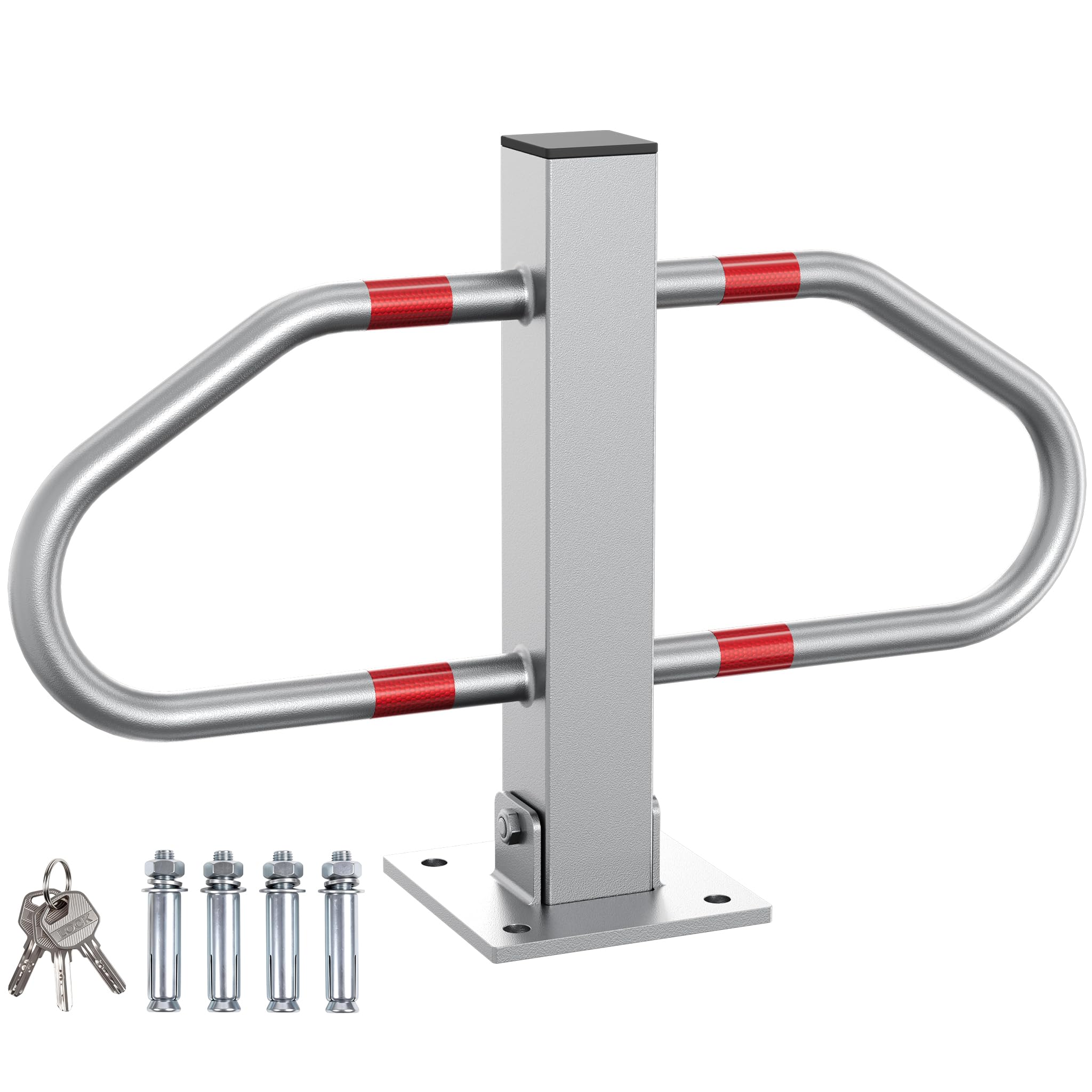 Wiltec Borne de parking rabattable – 700 x 180 x 480 mm – Couleur signalisation – en Acier – avec 3 Clés – Poteau de stationnement, Borne de sécurité