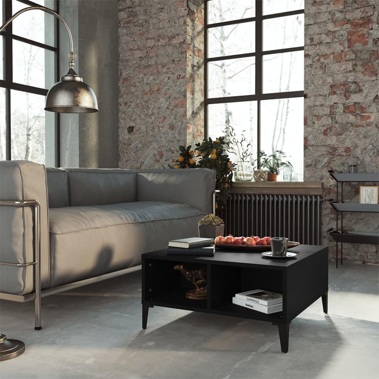 Homgoday Tavolino da caffè nero, 60 x 60 x 30 cm, in legno ingegnerizzato, tavolino da tè, per soggiorno, sala ricevimenti per ospiti, ufficio e corridoio