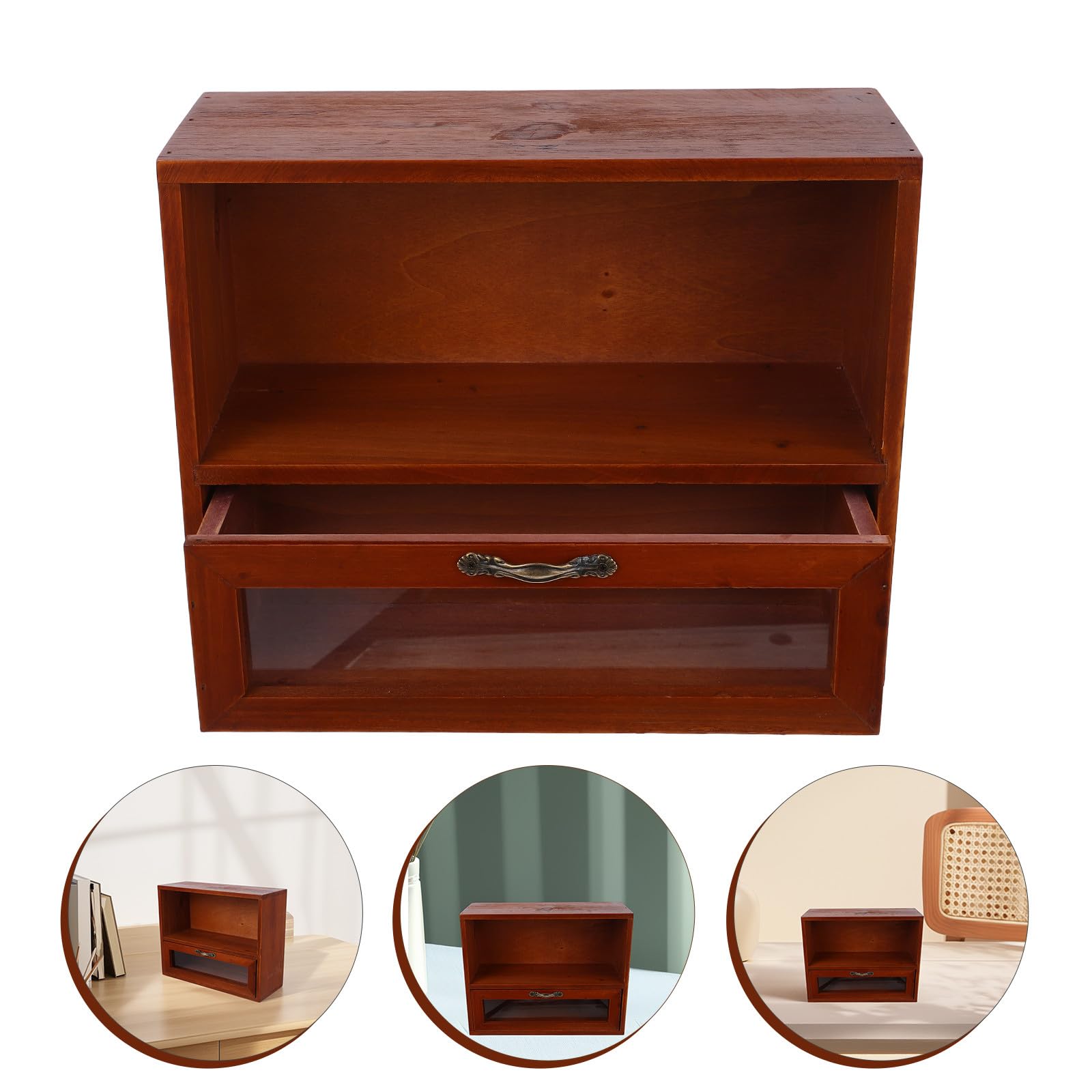 SHINEOFI Freistehende Holz Aufbewahrungsbox Vintage mit Schublade Kosmetik und Teebecher Organizer für Küche und Badezimmer Retro Aufbewahrungskorb mit Regal
