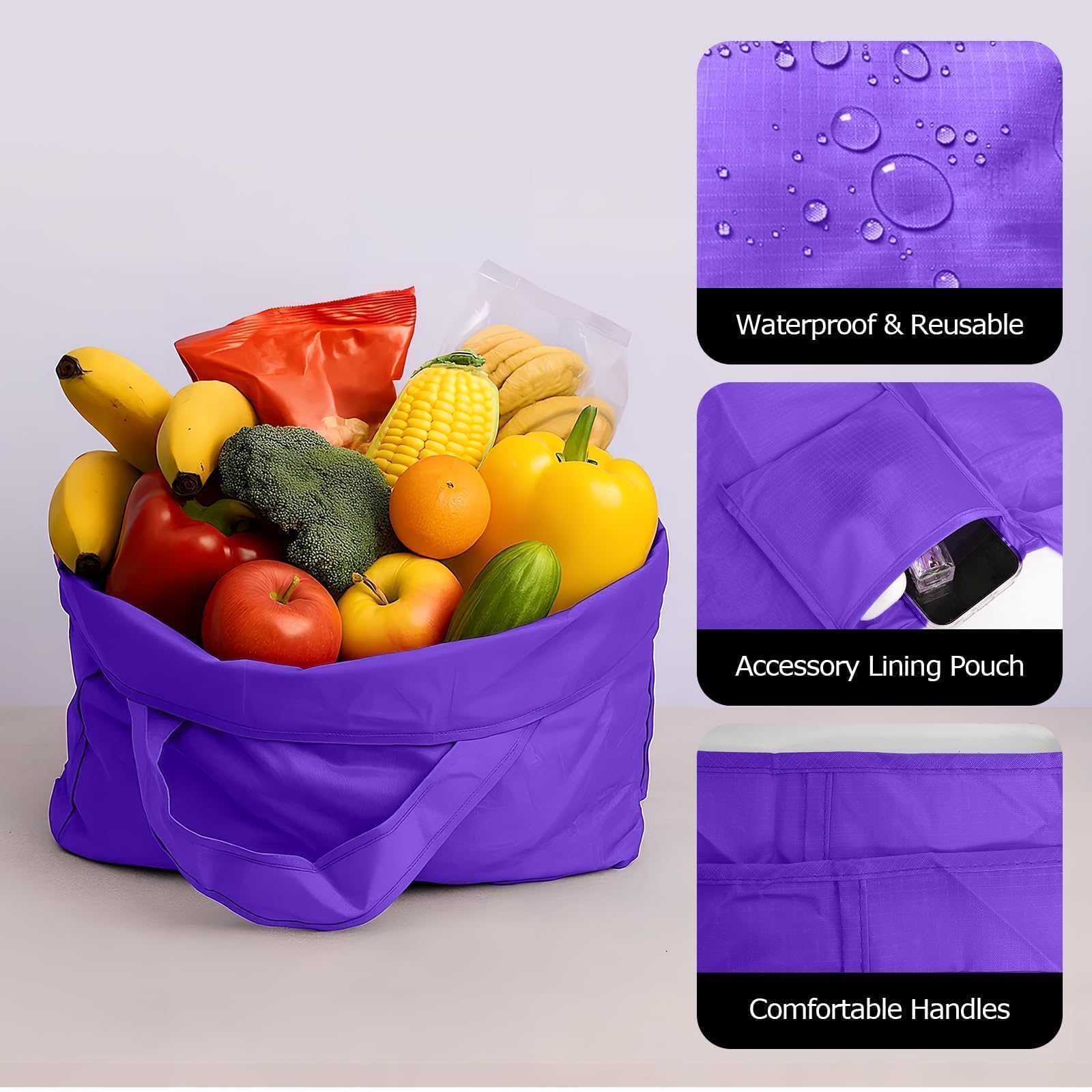 Large Foldable Shopping Bag, Reusable Grocery Bag, Used for Shopping. Reusable Handbag Weighing Up to 50 Pounds, Nylon Tote Bag, Waterproof, Washable(Black)