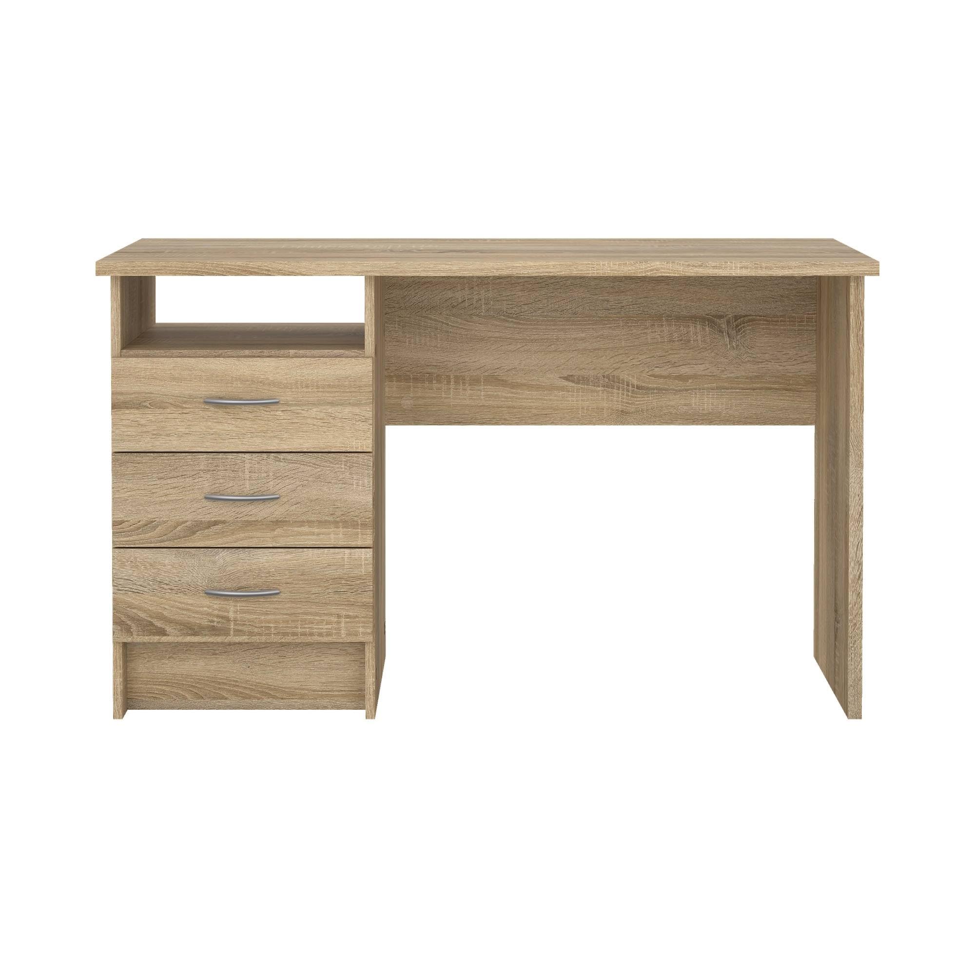 Mesa Escritorio para Ordenador Duero Oak con 3 Cajones en Color Roble 121 x 49 x 73 cm