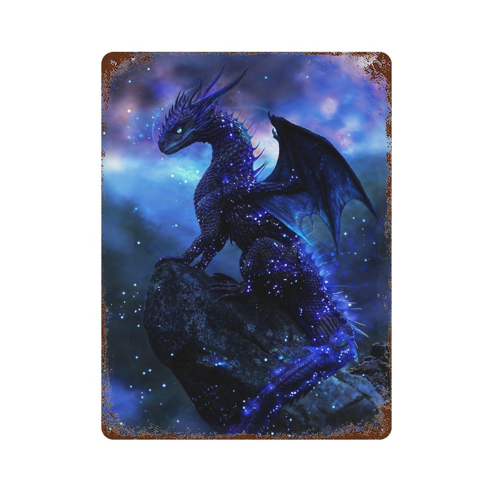 Sapphire Stardust Dragon Rust Effect Tin Sign 15.7"x11.8", Novelty Wall Decor for Garage, Pub Or Kitchen