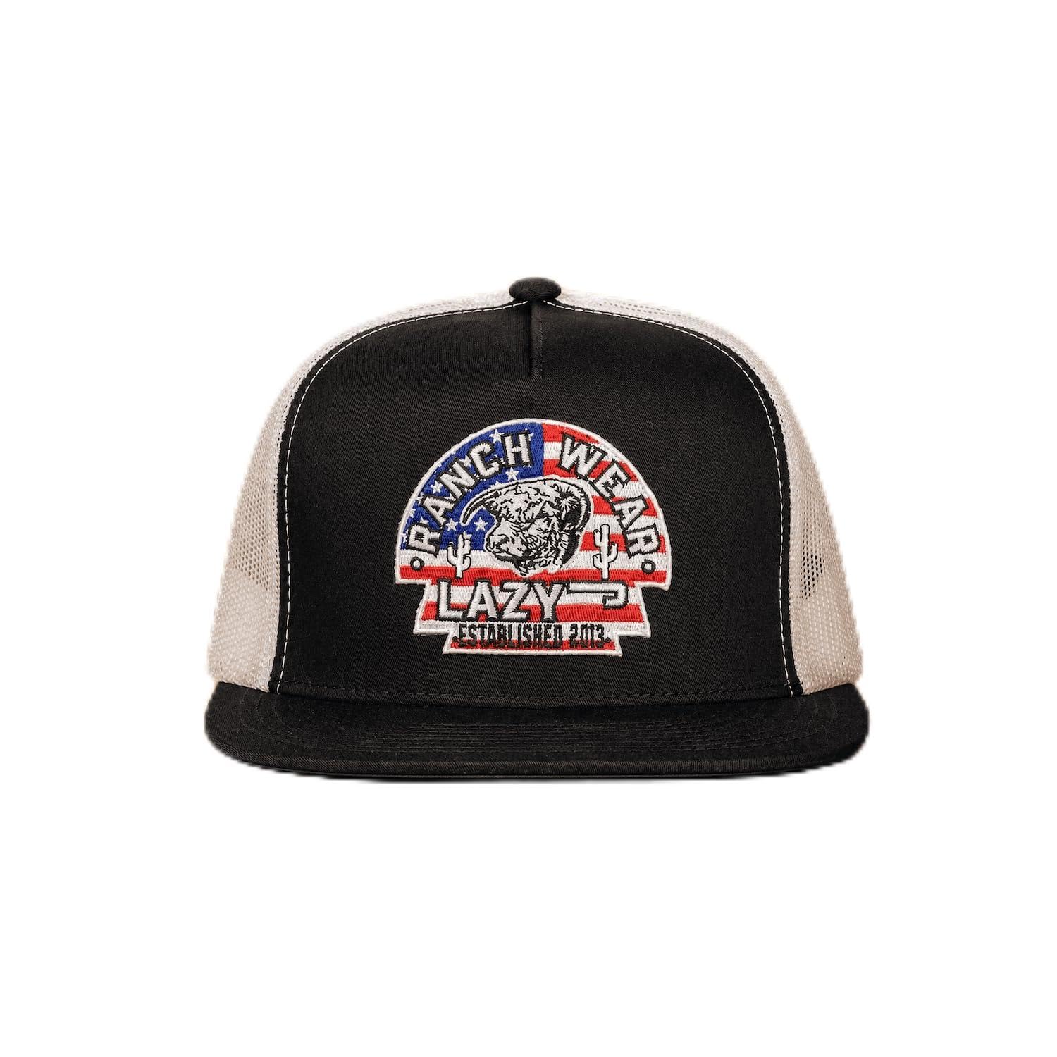 Lazy J Ranch USA Arrowhead Classic Five Panel Trucker Hat - Adjustable Unisex Country Hats, Black & White, One size