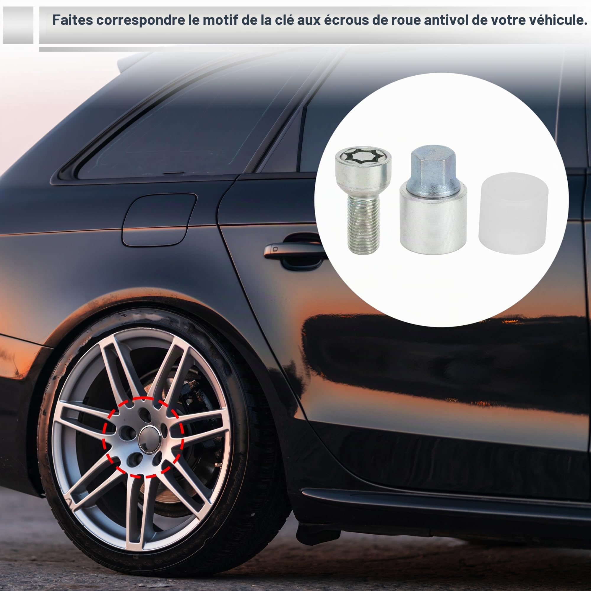 Kit De Boulons De Verrouillage De Roue Pour Audi A4L 1 Ensemble | Type X, Argent, Acier, Hauteur 42.5mm, Diam. Ext. 29mm, Diam. Int. 24mm, Pour Audi A5 A6L Q2L Q3 Q5 Q7 A8