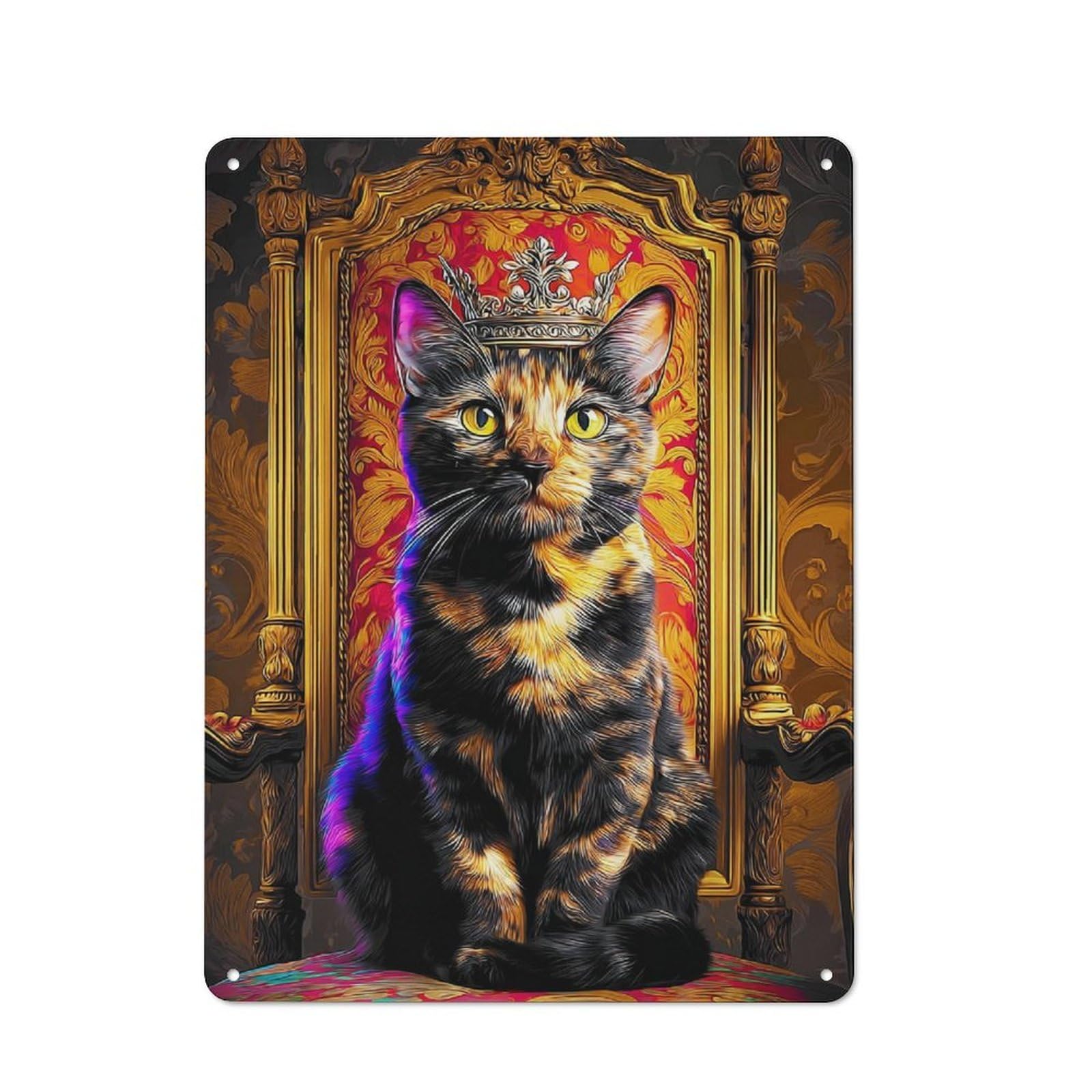 Junmoney Royal Cat Throne Portrait Tin Sign 40X30cm With For Living Room Wall, Rustic Decor, For Living Room Decor Lovers