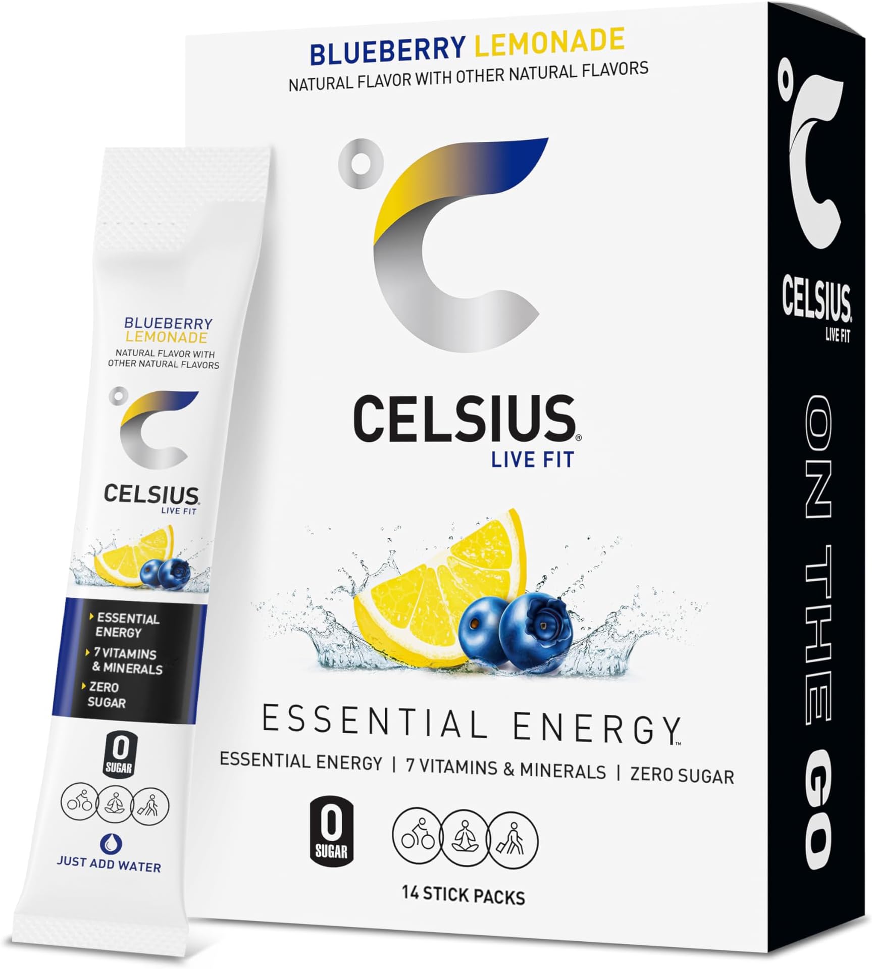 CELSIUS On The Go Blueberry Lemonade, Sugar Free Energy Drink Mix (14 Sticks per Pack)