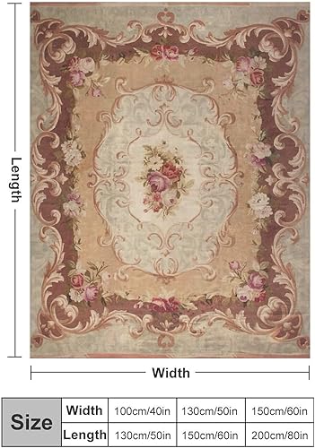 Miniatura 3 de Manta de franela de lana Aubusson francesa con rosas antiguas, 50 x 40 pulgadas, manta ligera y esponjosa para invierno y otoño, acogedora y suave