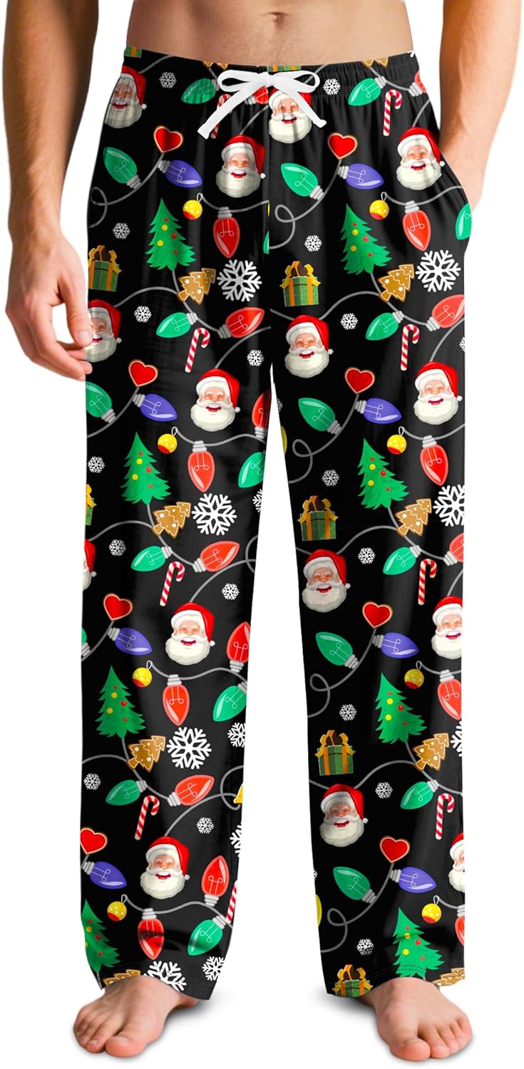 Mens Pajama Pants Soft Men Pj Bottoms with Pockets Drawstring Sleep Lounge Pant for Men (M-XL)