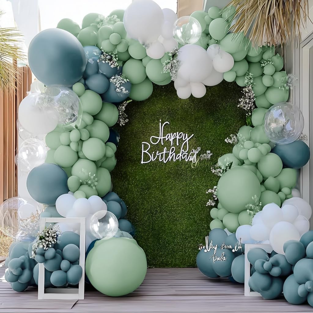 Sage Green White Garland Double Stuffed Jade Green White Balloon Different Sizes 18In 12In 5In Balloon Arch Kit For Baby Shower Gender Reveal Birthday Party Decorations