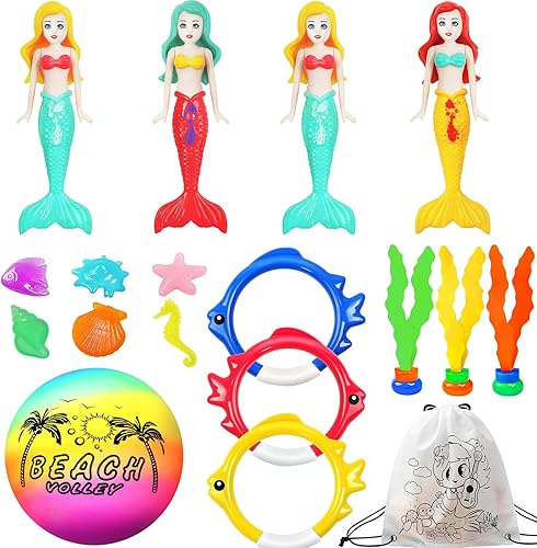 Juguetes de piscina para niños, juguetes de sirena para natación, buceo, piscina para niñas pequeñas, juegos de pelota de agua de hundimiento